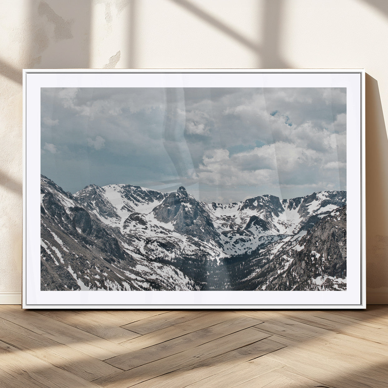 94074619-MGV-CV-36X24-Snowy Peaks Wall Art Canvas Print, Framed Alpine Wilderness Art Picture Print, Mountain Escape Perfect Winter Serenity Decor