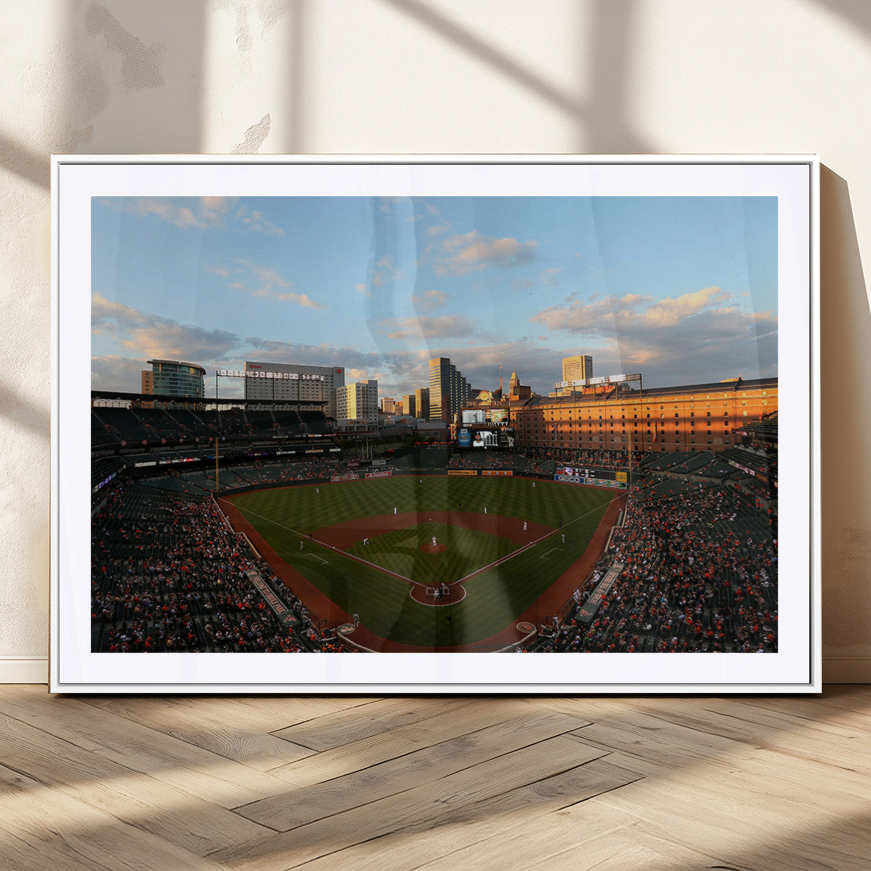 22285236-MGC-FP-36x24_White-Baseball Stadium Sunset – Panoramic Ballpark Canvas Wall Art, Sports Decor for Office, Man Cave, Game Room, Sports Bar, Baseball