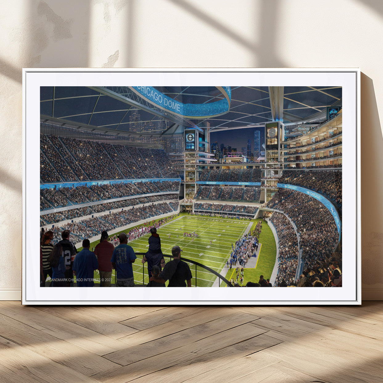 41816511-MGV-CV-36X24-Chicago Dome Stadium Wall Art – Futuristic Football Arena Canvas Print, Modern Sports Fan Decor for Man Cave, Office, Bar, or