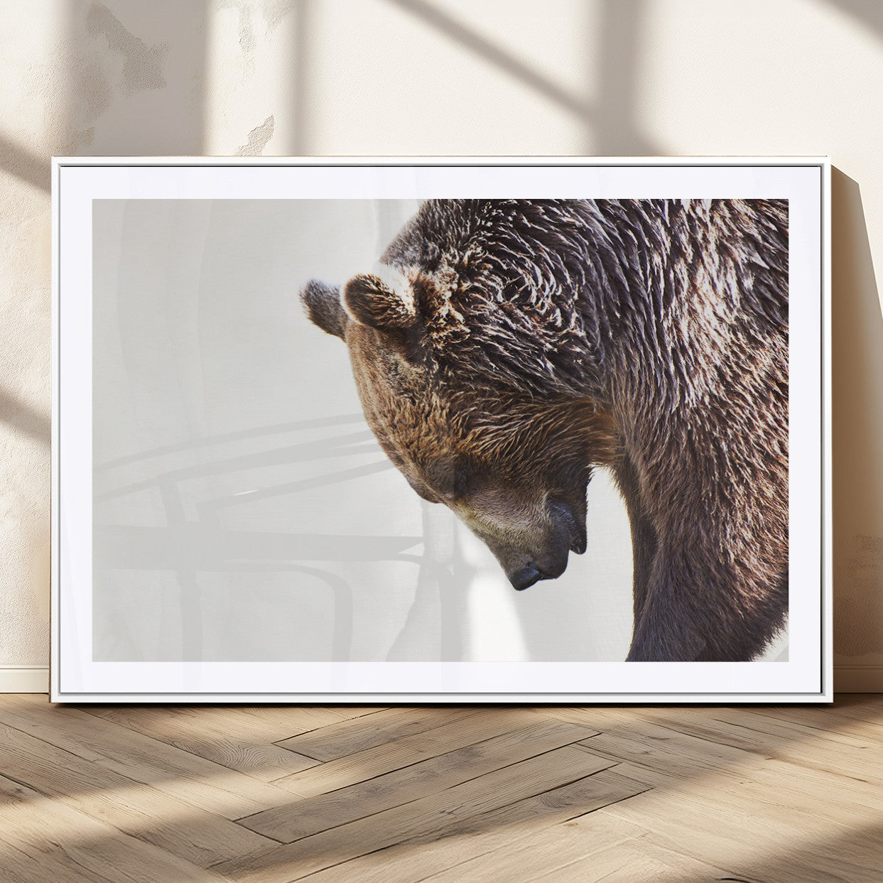 14405507-MGC-FP-36x24_White-Grizzly Bear Canvas Wall Art – Framed Wildlife Nature Decor, Large Brown Bear Profile Canvas Print for Living Room, Office, or