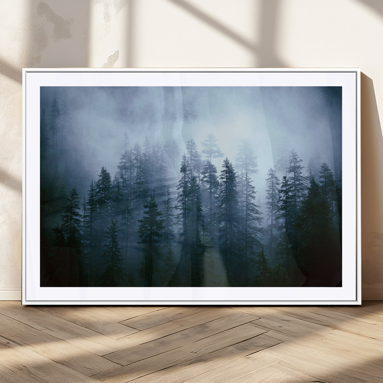 93439624-MGC-FP-36x24_White-Forest Wall Art – Misty Pine Trees Canvas Print, Moody Nature Photography Decor for Bedroom, Living Room, Office, Cabin, Lodge or