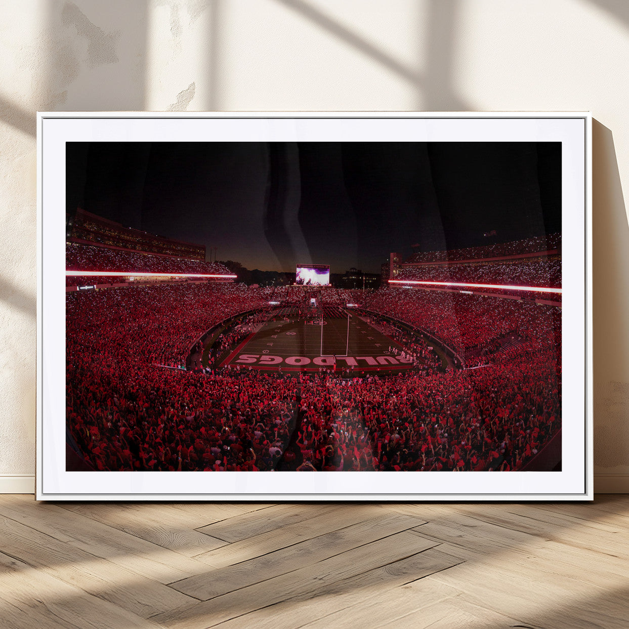 38331045-MGC-FP-36x24_White-Sanford Stadium Wall Art – Panoramic Georgia Bulldogs Red Light Game Football Canvas Print, Night Crowd Sports Decor for Office,