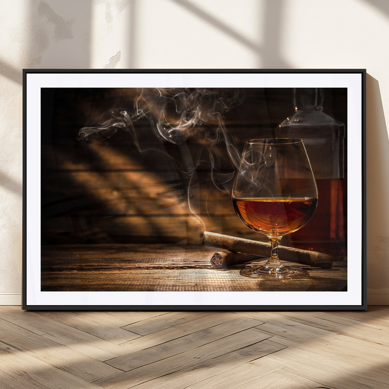 92305-MGC-FP-36x24_Black-Whiskey & Cigar Wall Art – Moody Whiskey and Cigar Canvas Print, Sophisticated Bar or Home Lounge Decor for Office, Man Cave or