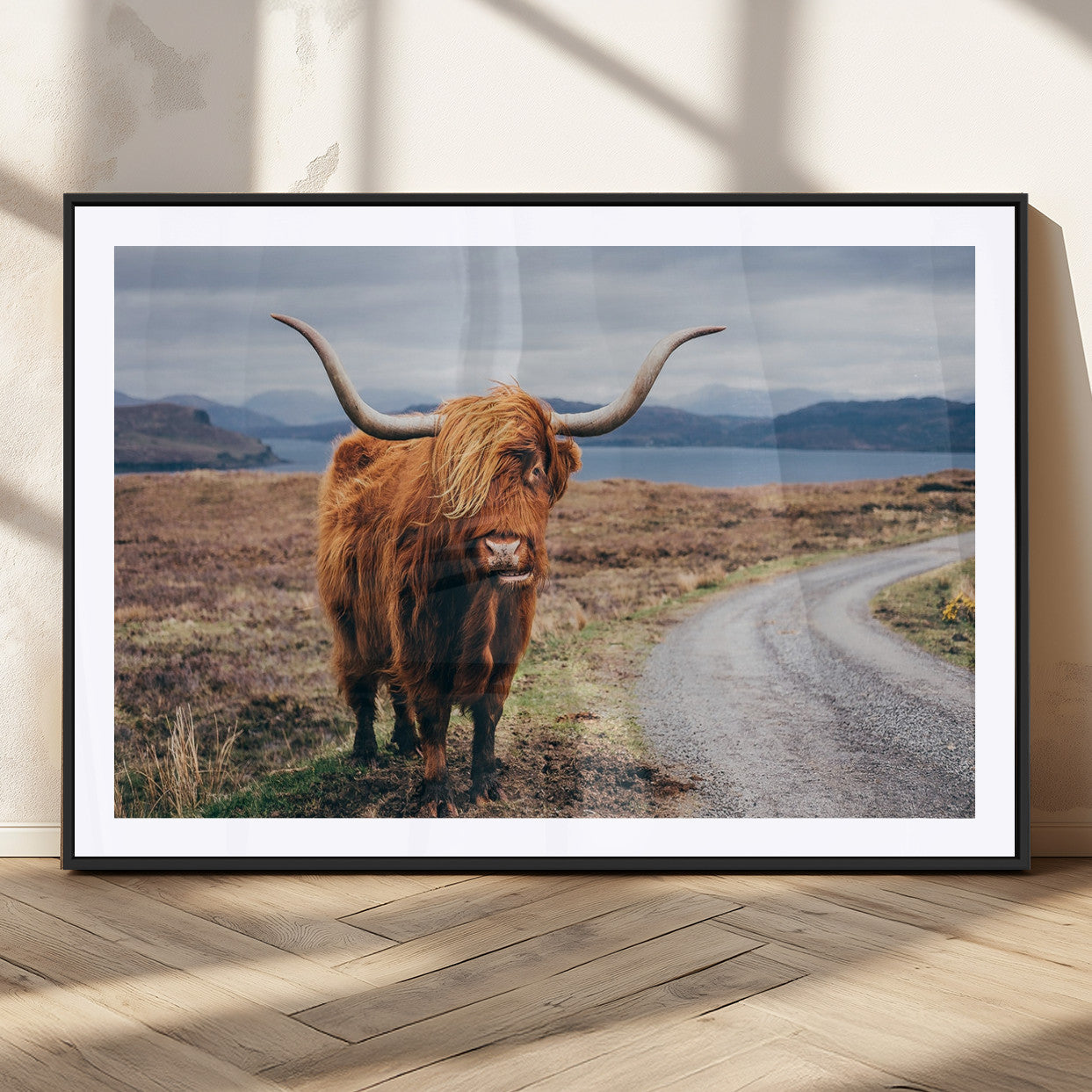 56121-MGC-FP-36x24_Black-Rustic Highland Cow Wall Art – Panoramic Nature Canvas Print, Perfect Decor for Home, Office, Living Room or Man Cave