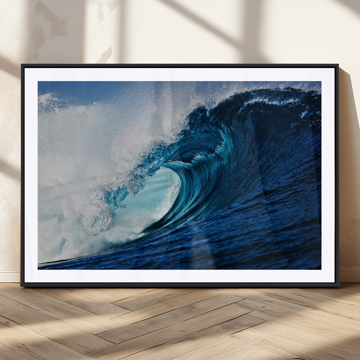 89502-MGV-CV-36X24-Powerful Ocean Wave Wall Art – Panoramic Blue Sea Wave Canvas Print, Coastal Surf Photography Artwork for Living Room, Bedroom, or