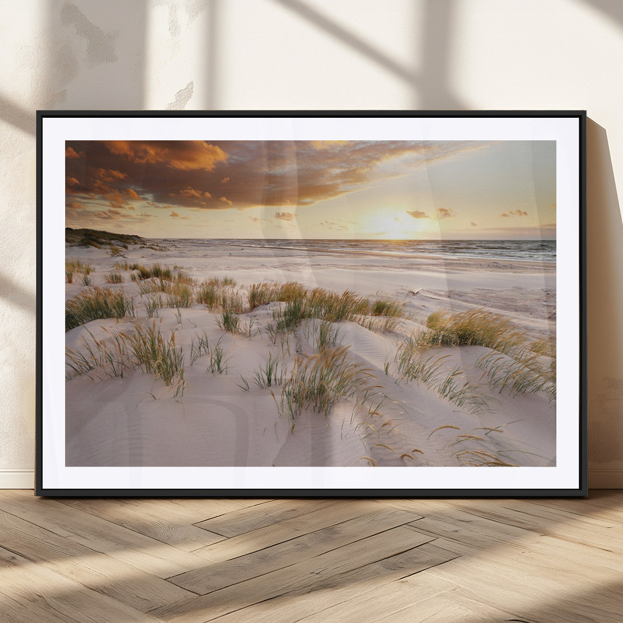 61246-MGV-CV-36X24-Coastal Sand Dunes Wall Art – Serene Beach Sunset Canvas Print with Grasses and Ocean View, Tranquil Seaside Decor for Living Room