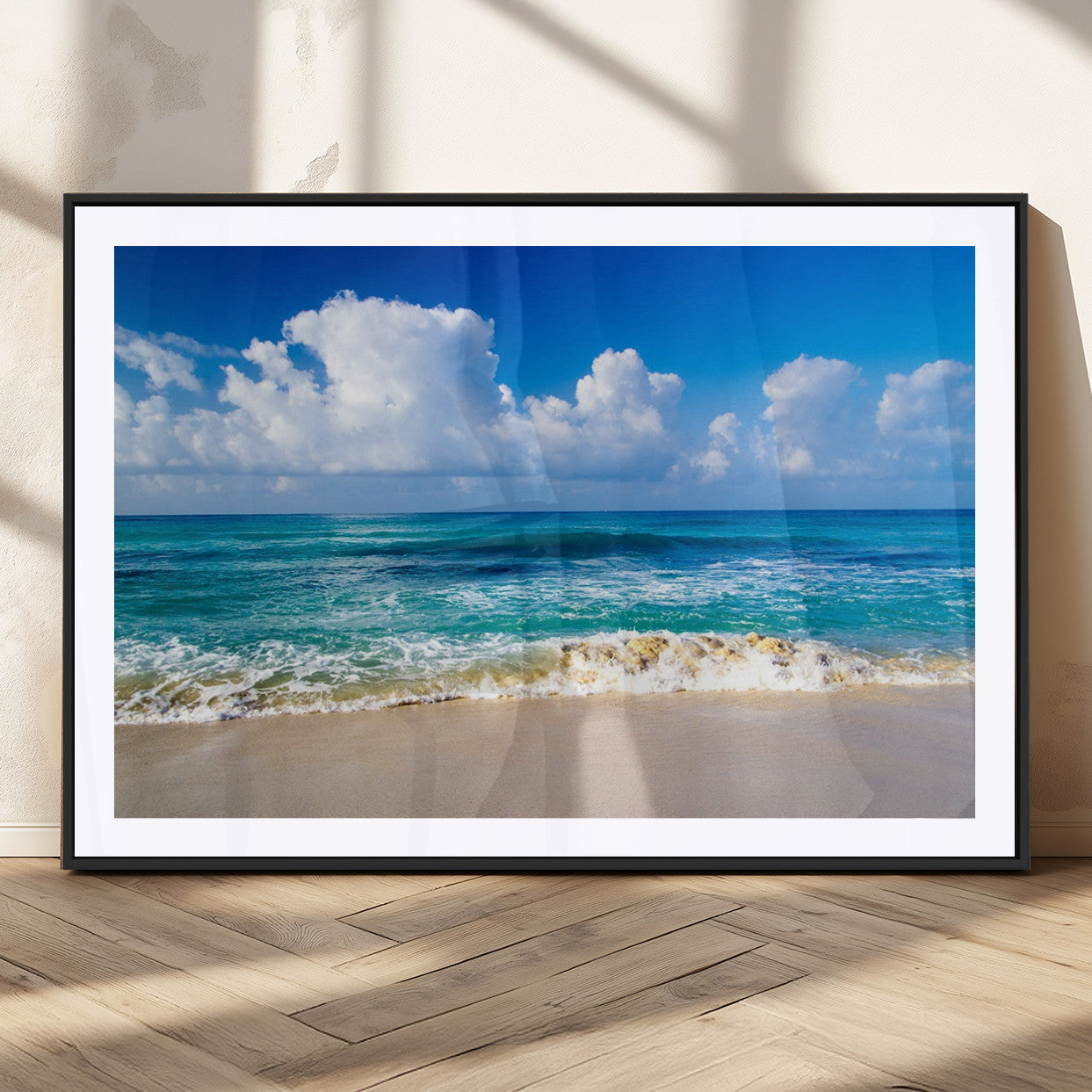 60364-MGV-CV-36X24-Tropical Ocean Wave Wall Art – Serene Blue Sea and White Sand Beach Canvas Print, Coastal Landscape Decor for Living Room, Bedroom