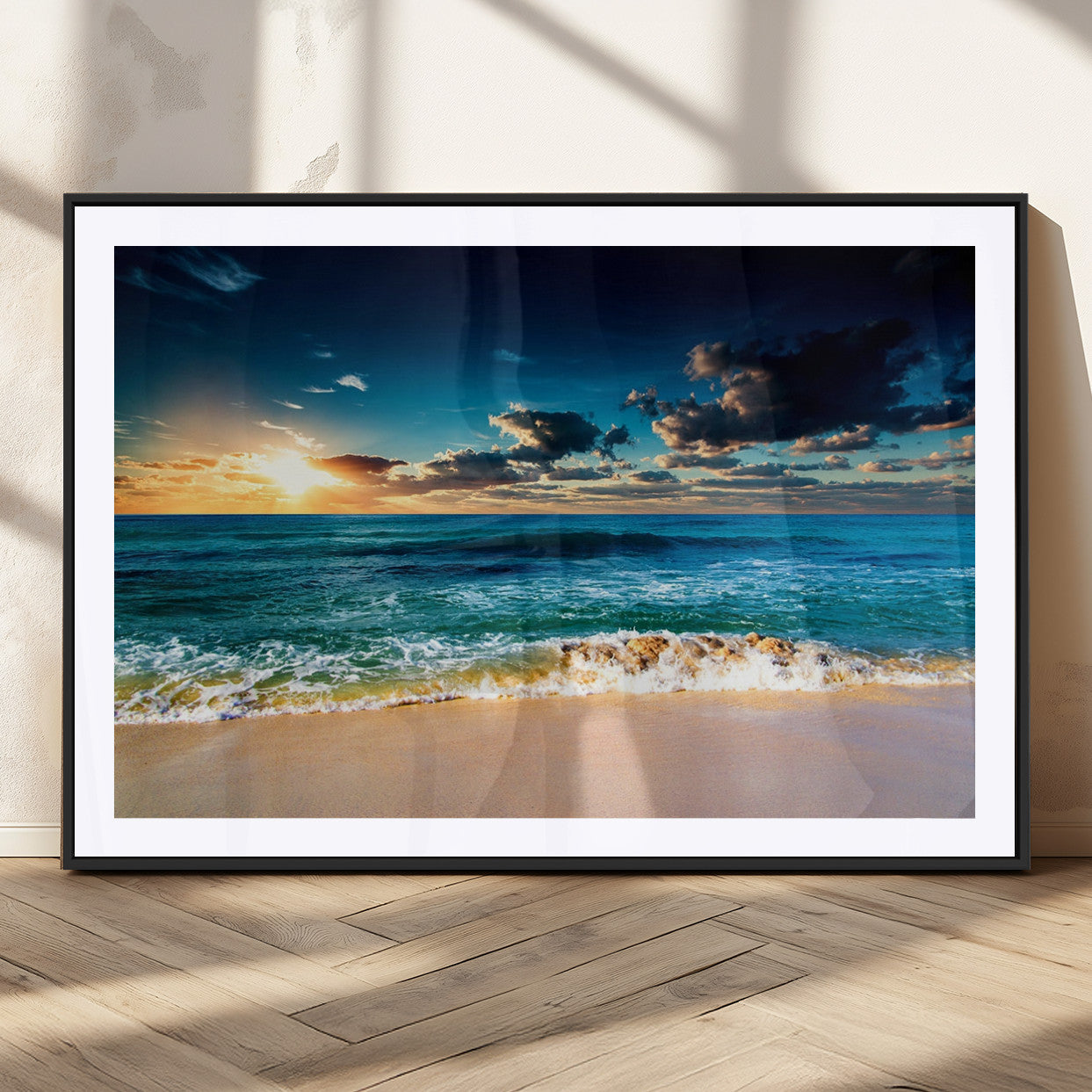 88985-MGV-CV-36X24-Ocean Sunset Wall Art – Tranquil Beach Waves Canvas Print, Coastal Seascape Decor for Living Room or Office