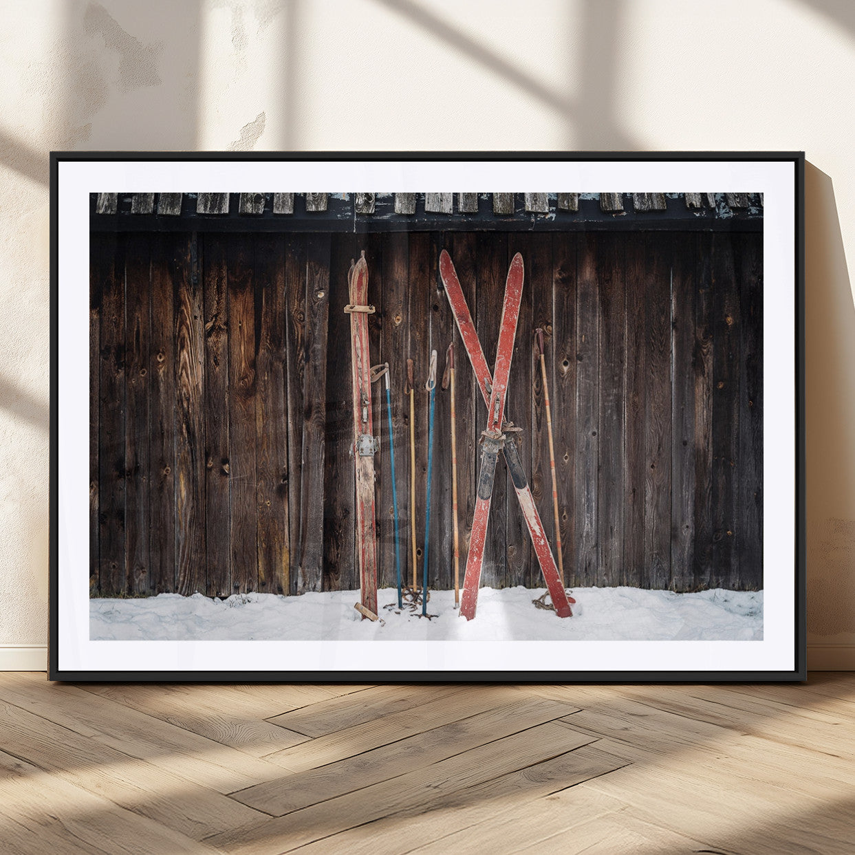 78590-MGV-CV-36X24-Vintage Ski Equipment Wall Art – Rustic Winter Sports Canvas Print, Retro Skiing Decor for Living Room, Office, or Cabin