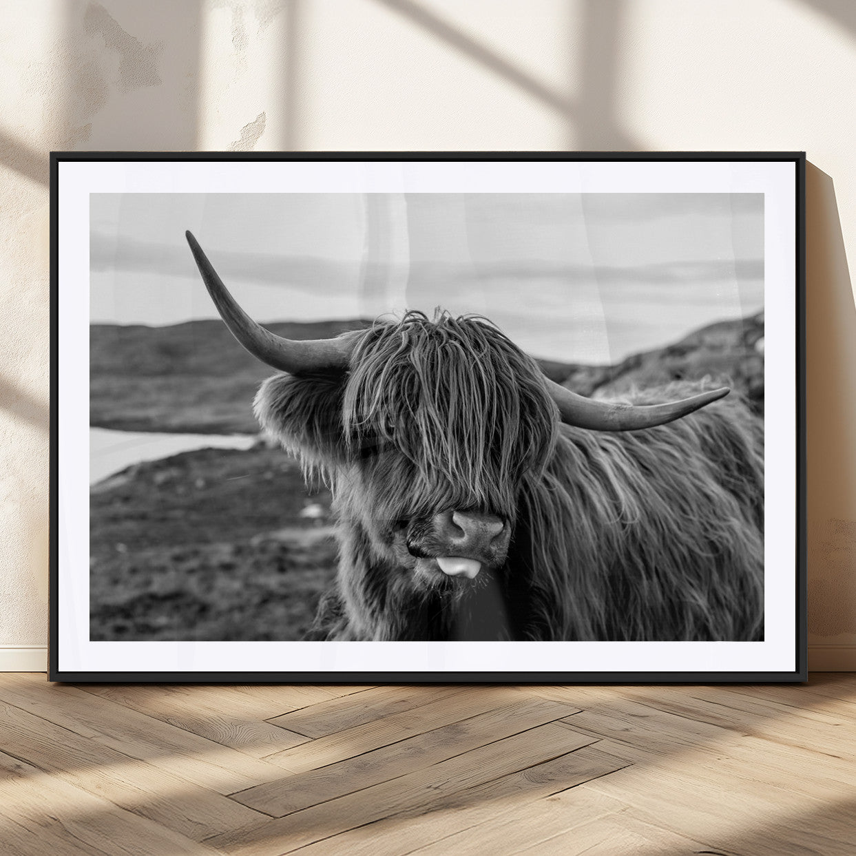 83810-MGC-FP-36x24_Black-Highland Cow Wall Art – Black and White Highland Cattle Print, Rustic Farmhouse Animal Decor for Living Room or Office