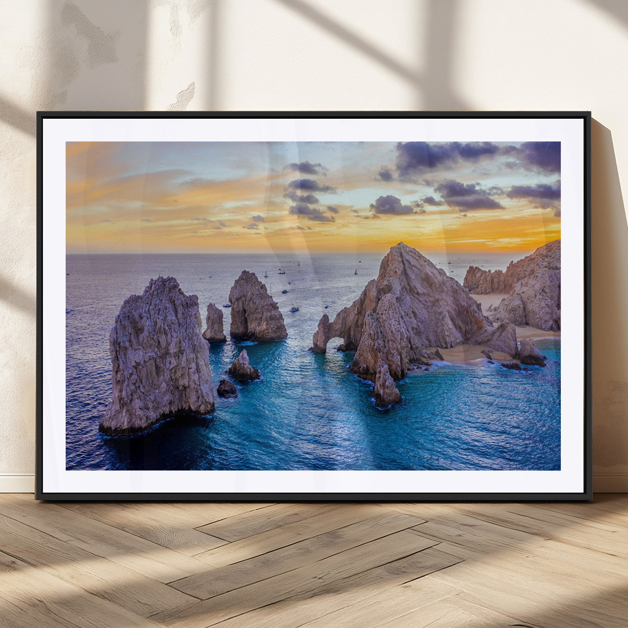 72955-MGV-CV-36X24-Ocean Rock Formation Wall Art – Sunset Coastal Seascape Print, Beach Landscape Decor for Living Room or Office