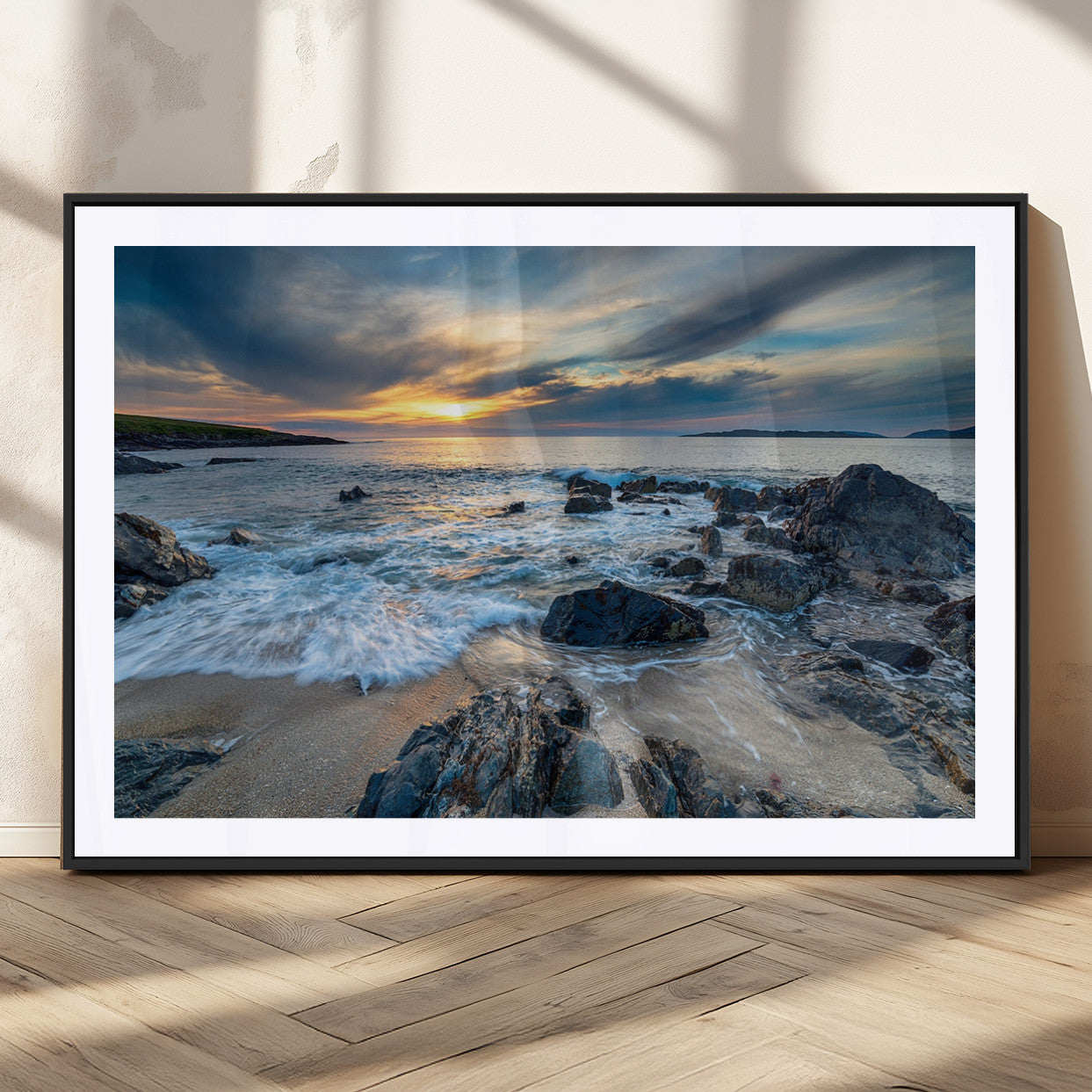 17902-MGV-CV-36X24-Rocky Shore Ocean Sunset Wall Art – Coastal Seascape Canvas Print, Nature Beach Decor for Living Room or Office