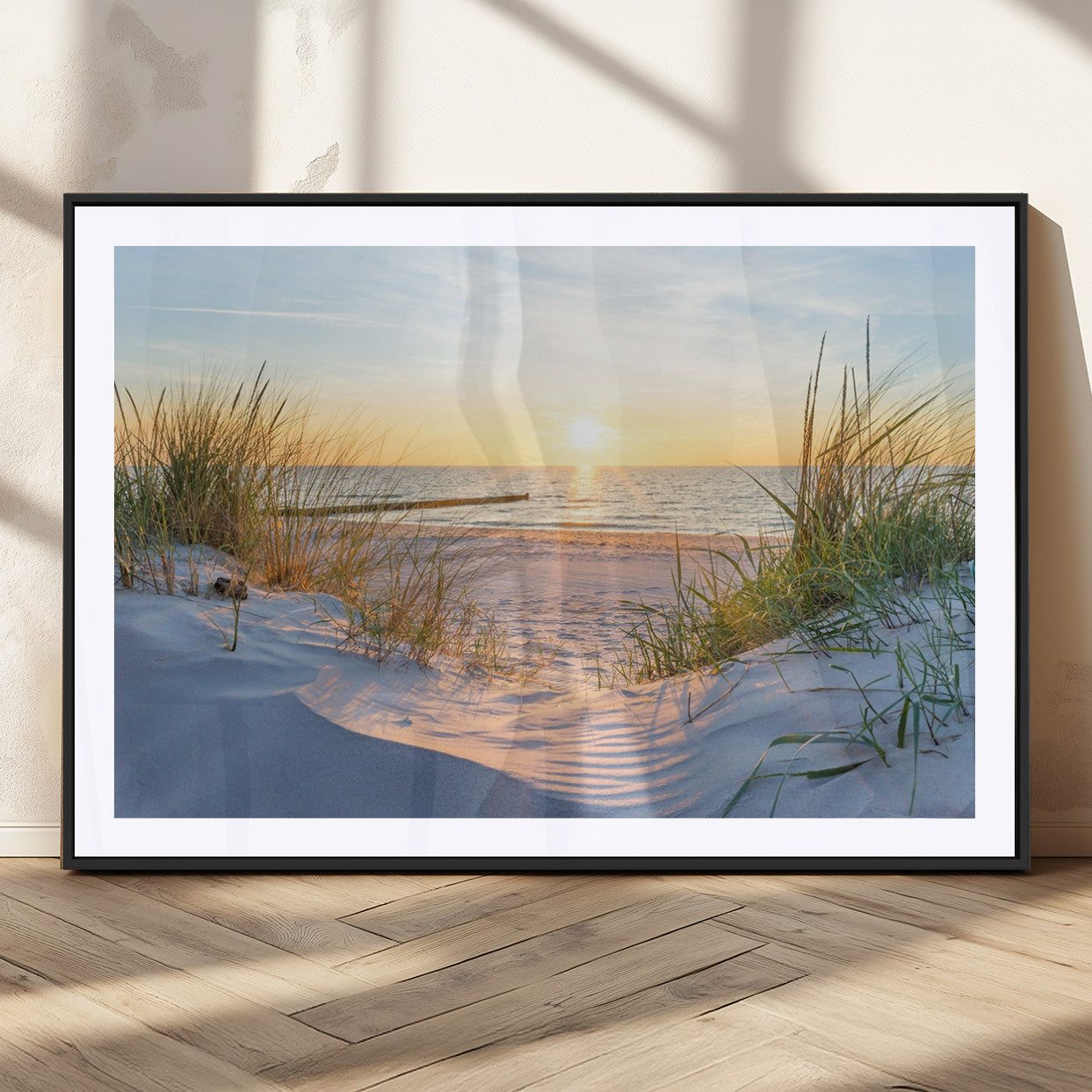 48907-MGV-CV-36X24-Beach Sunset Wall Art – Coastal Sand Dunes and Ocean View Canvas Print, Serene Seaside Landscape Painting for Living Room, Bedroom