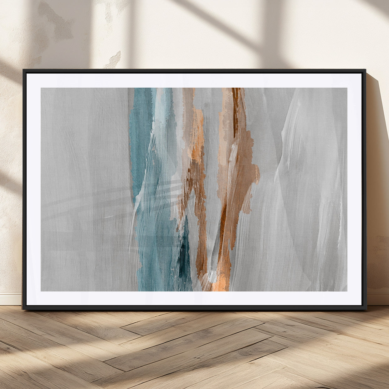 66154-MGV-CV-36X24-Abstract Brushstroke Wall Art – Modern Teal and Gold Canvas Print, Minimalist Contemporary Painting for Living Room, Bedroom, or