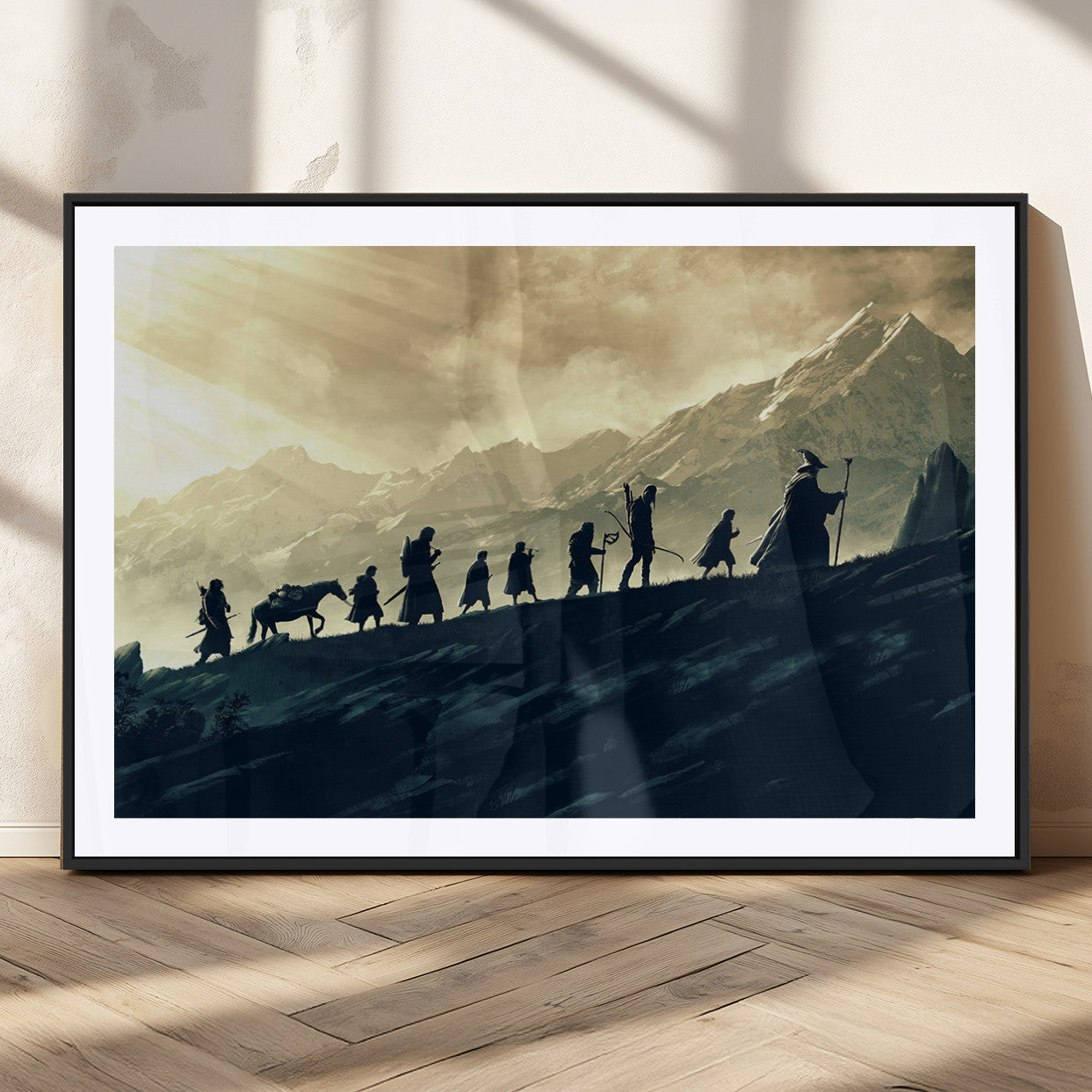 41574-MGC-FP-36x24_Black-Fellowship Journey Wall Art – Epic Fantasy Adventure Canvas Print, Mountain Landscape Decor for Living Room, Office or Man Cave