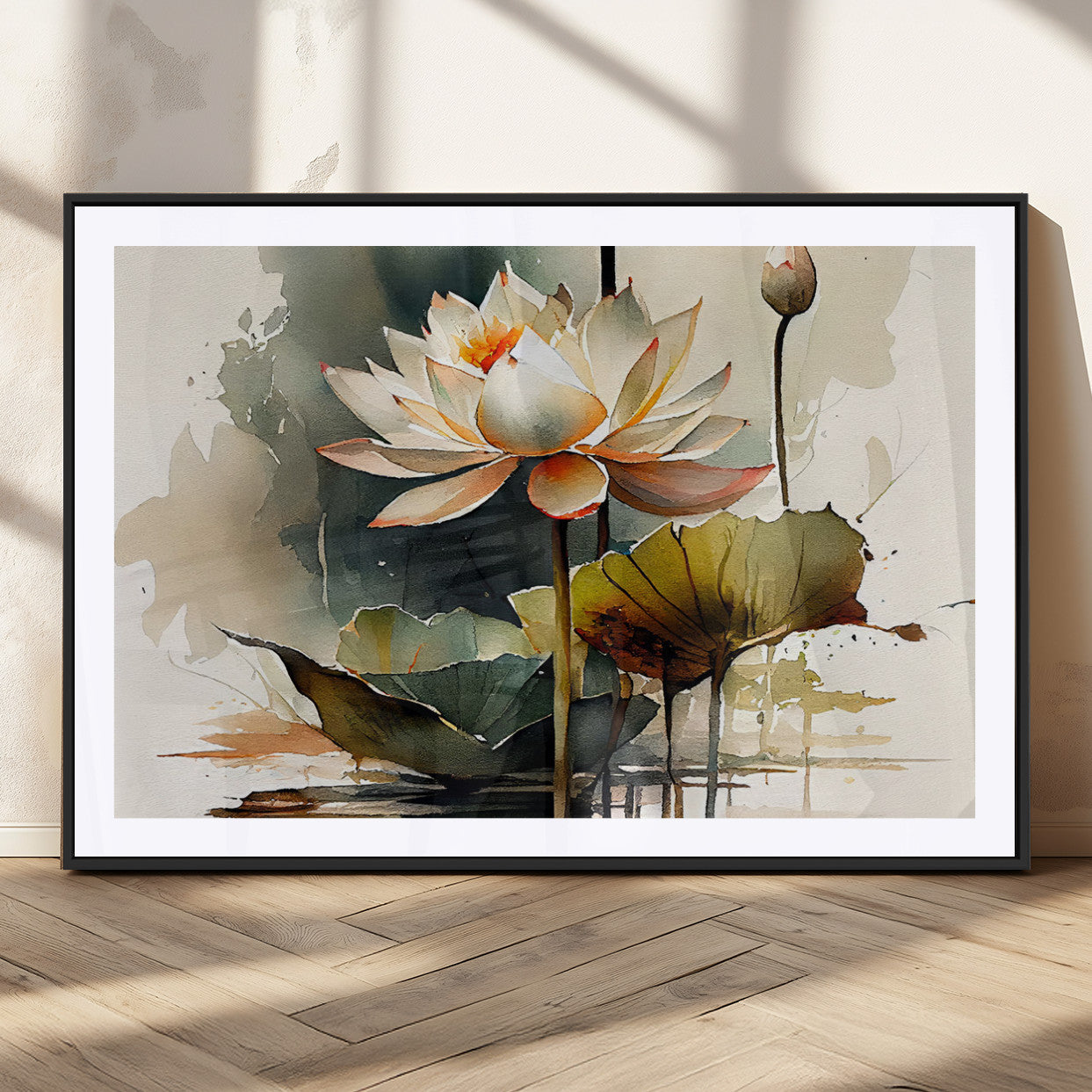62531-MGC-FP-36x24_Black-Lotus Flower Wall Art – Watercolor Botanical Canvas Print, Tranquil Nature Artwork for Living Room, Bedroom or Meditation Space