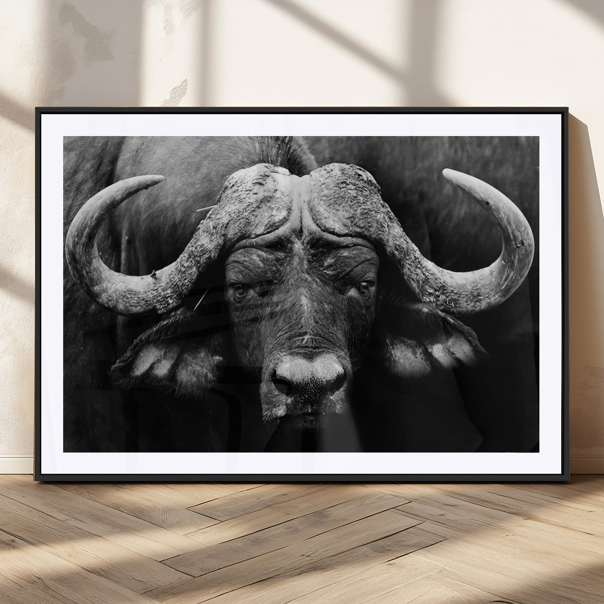 75273-MGV-CV-36X24-Buffalo Wall Art – Black and White African Buffalo Canvas Print, Rustic Wildlife Animal Artwork for Farmhouse, Living Room,
