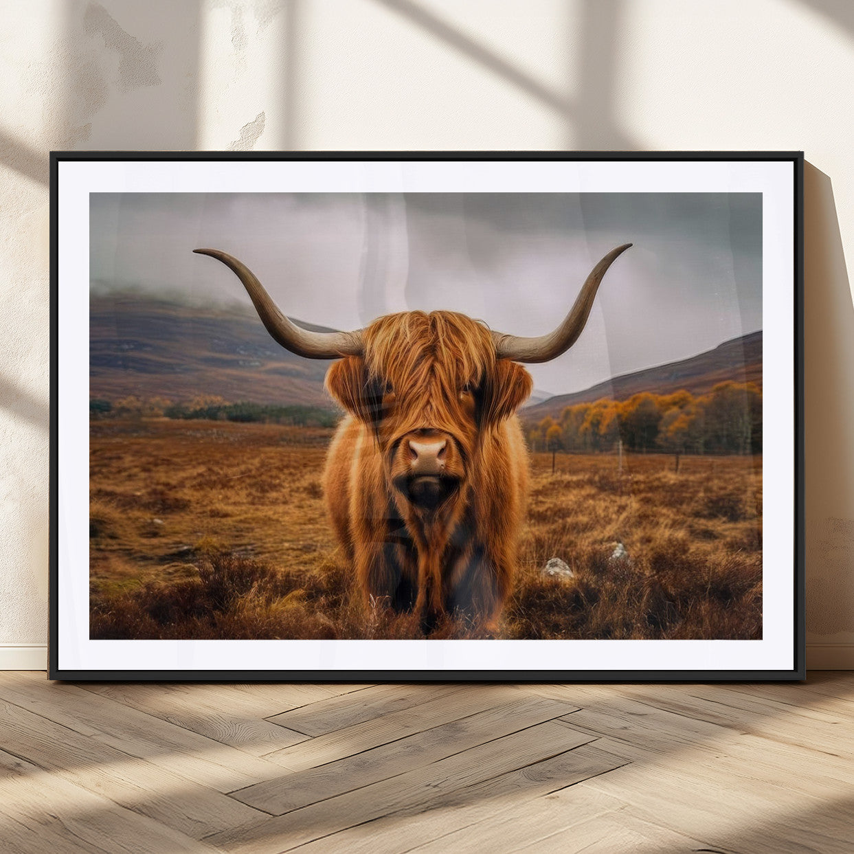 65529-MGC-FP-36x24_Black-Highland Cow Wall Art – Rustic Canvas Print Colorful Cattle Portrait Autumn Countryside, Farmhouse Country Decor for Living Room,