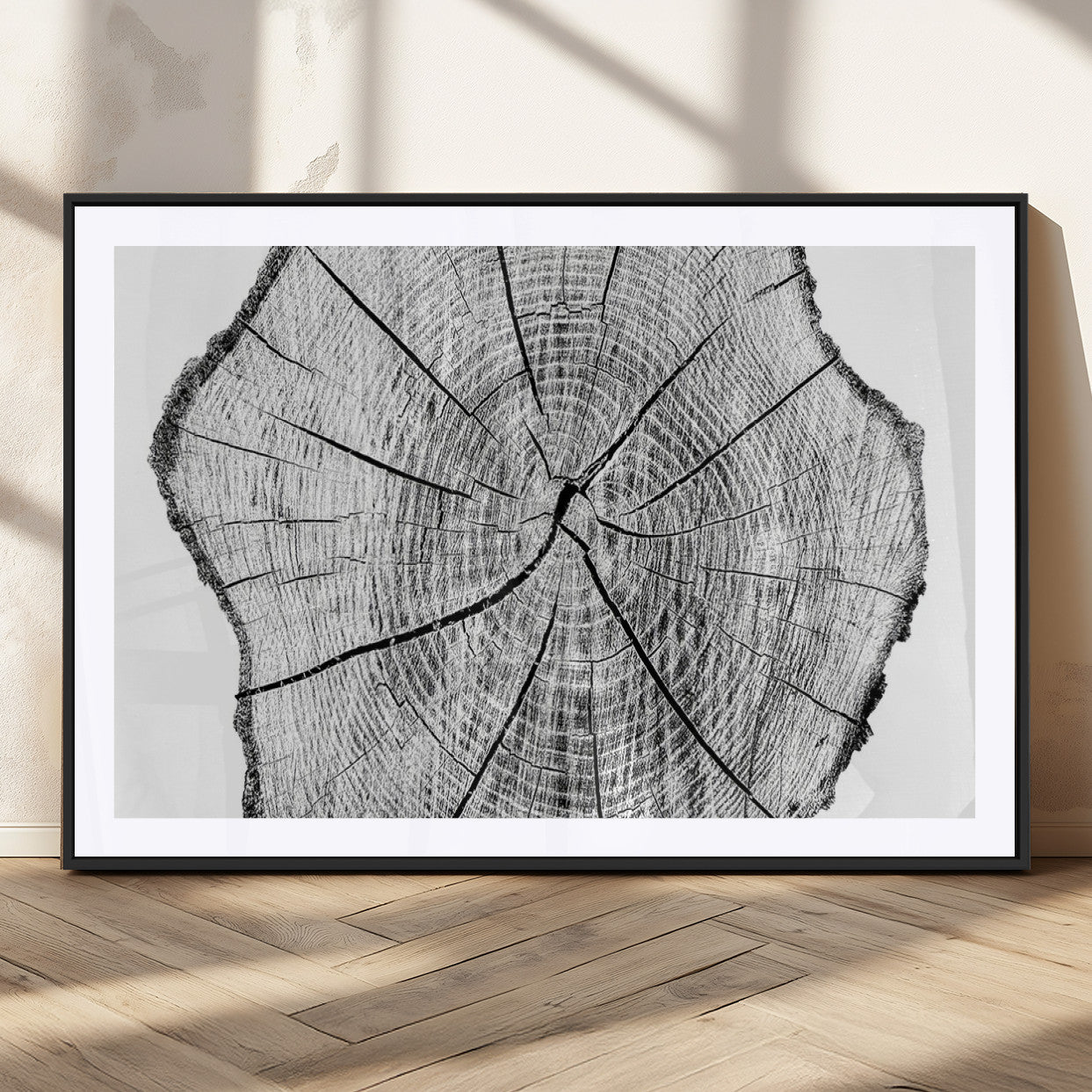 98709-MGV-CV-36X24-Tree Ring Wall Art – Black and White Canvas Print Rustic Wood Cross Section, Minimal Nature Inspired Decor for Living Room,