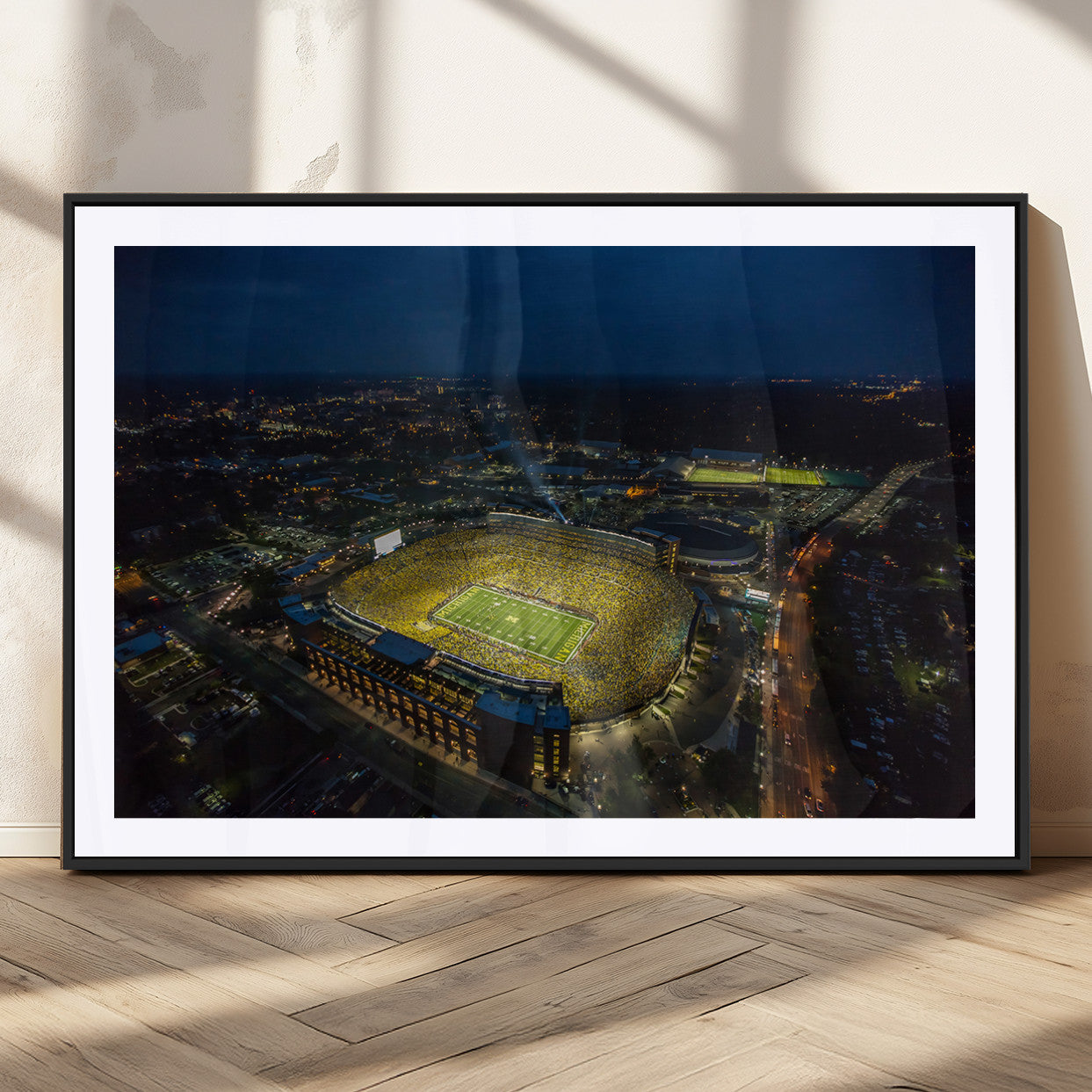 33588-MGV-CV-36X24-Football Stadium Wall Art – Aerial Night Game Canvas Print Packed Field City Lights, Sports Photography Decor for Game Room, Man