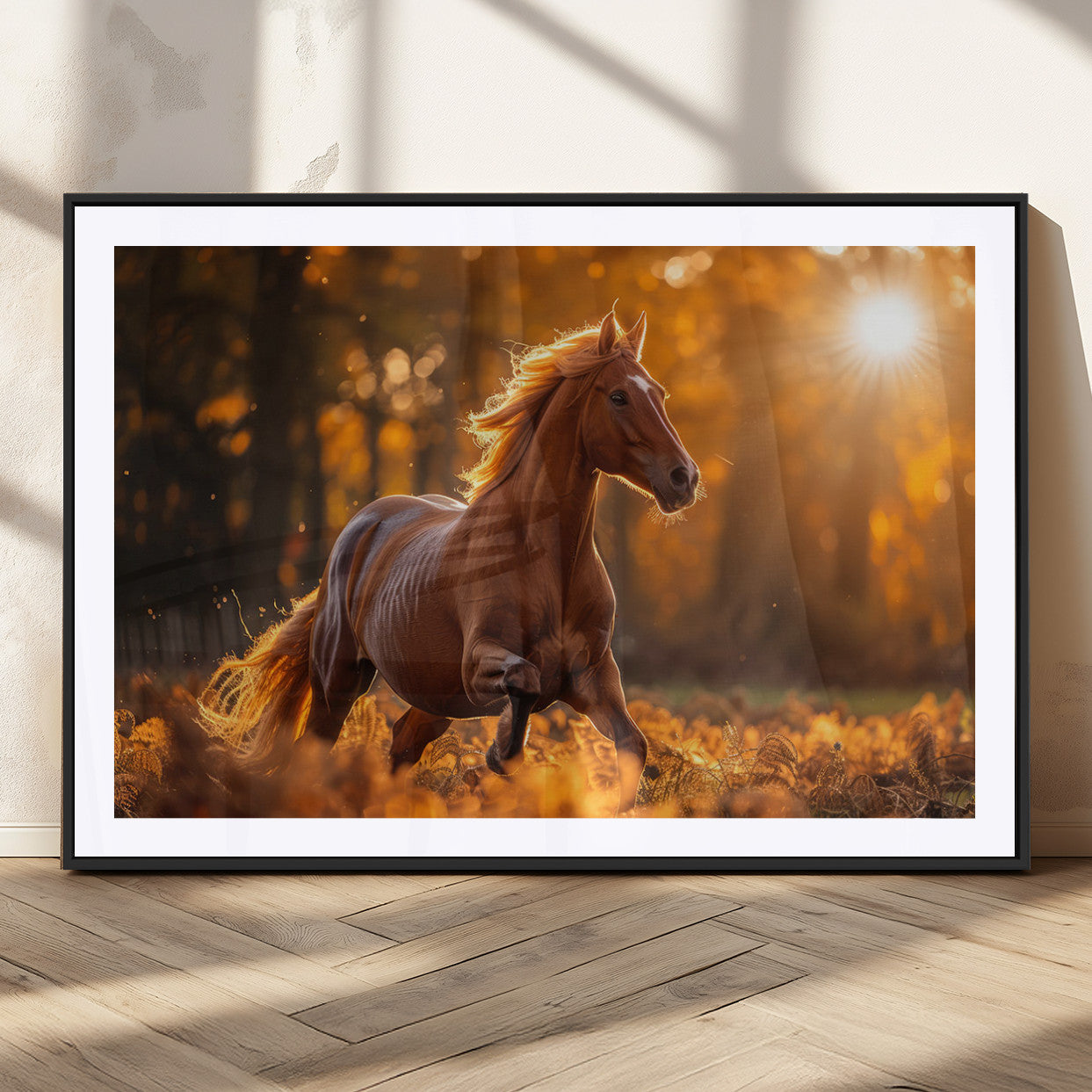 92144-MGC-FP-36x24_Black-Sunset Horse Wall Art Canvas Print, Framed Horse Barn Art Picture Print, Majestic Horse Perfect Rustic Farmhouse Decor Artwork