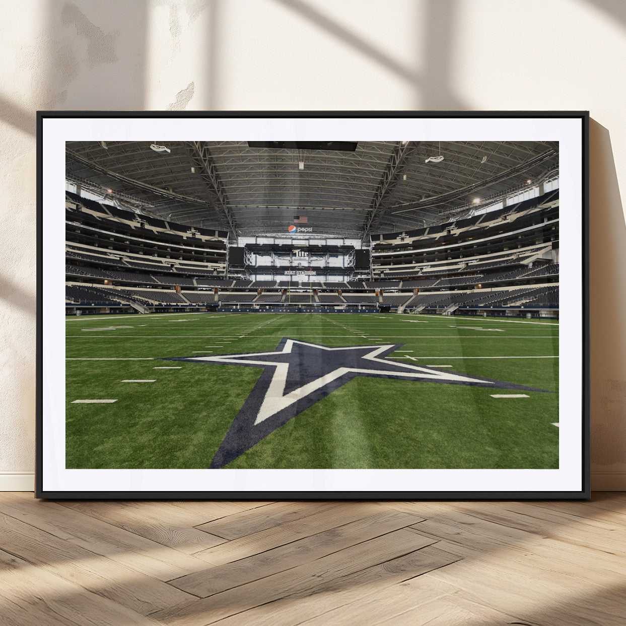 14834-MGC-FP-36x24_Black-Dallas Att Stadium Wall Art Canvas Print, Framed Texas NFL Stadium Art Picture Print, American Football Stadium Perfect Sports