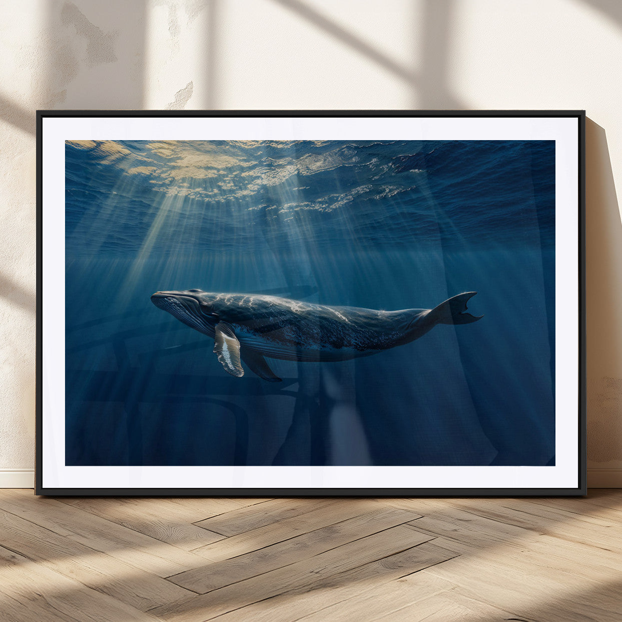 18052-MGV-CV-36X24-Whale Wall Art – Majestic Ocean Canvas Print Marine Life Underwater Sunlight Scene, Nautical Coastal Decor for Living Room,