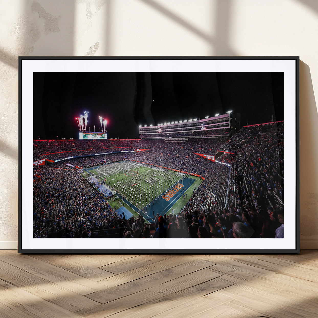 46899-MGC-FP-36x24_Black-Ben Hill Griffin Stadium Wall Art Canvas Print, Framed Football Stadium Art Picture Print, Florida Football Stadium Perfect Sport