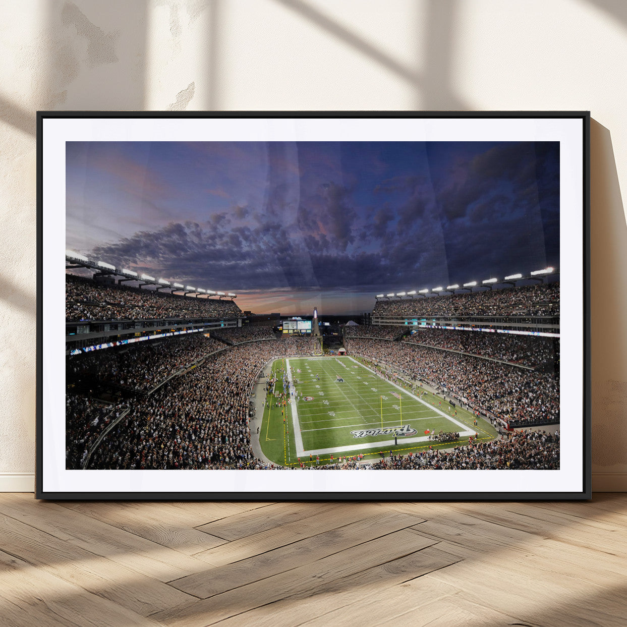 52712-MGC-FP-36x24_Black-Gillette Stadium Field Wall Art Canvas Print, Framed Massachusetts Stadium Art Picture Print, Gillette Stadium Perfect Sport Room