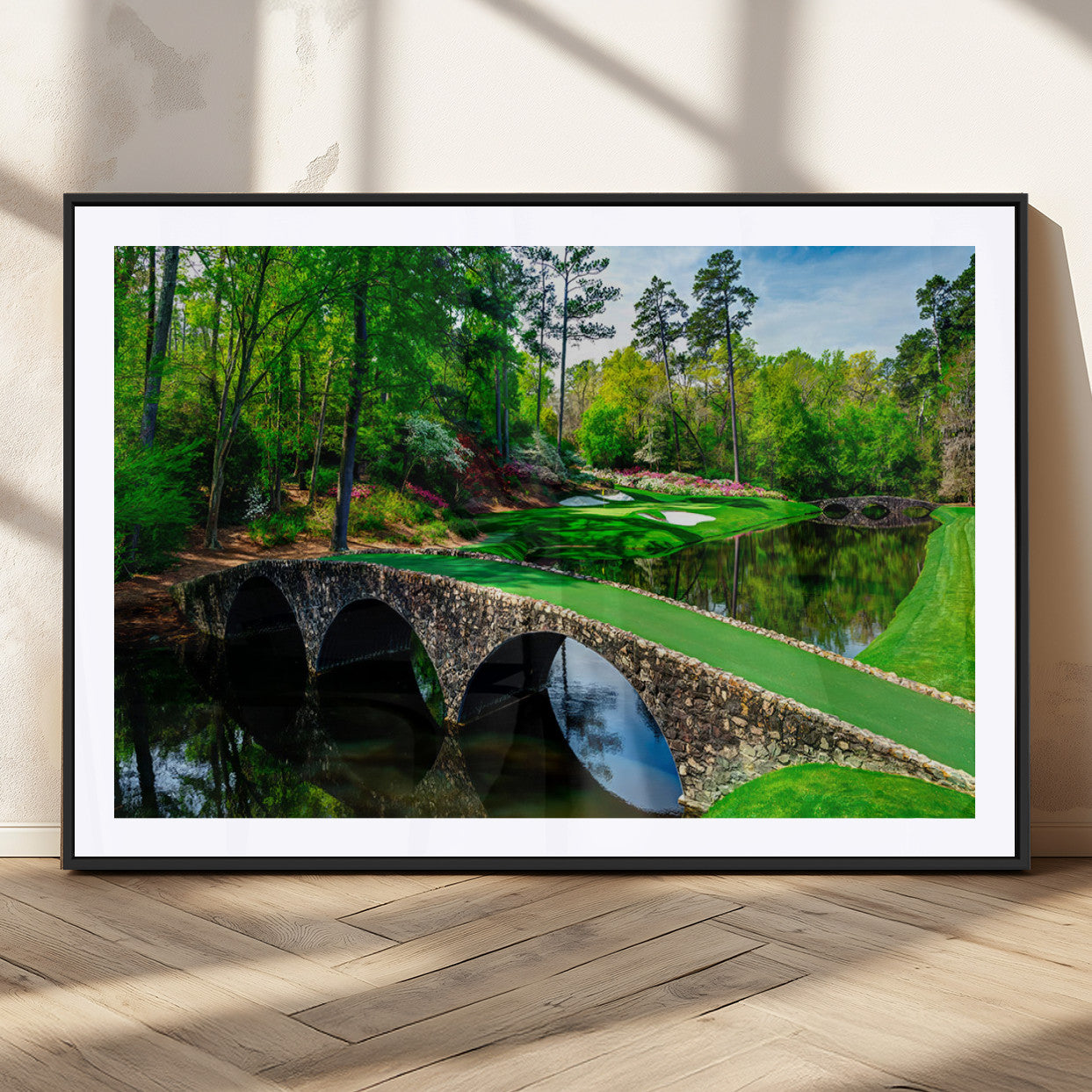 57655-MGC-FP-36x24_Black-Golf Course Wall Art – Canvas Print Scenic Green Fairway Stone Bridge Water Reflection Landscape, Classic Sports Decor for Office,