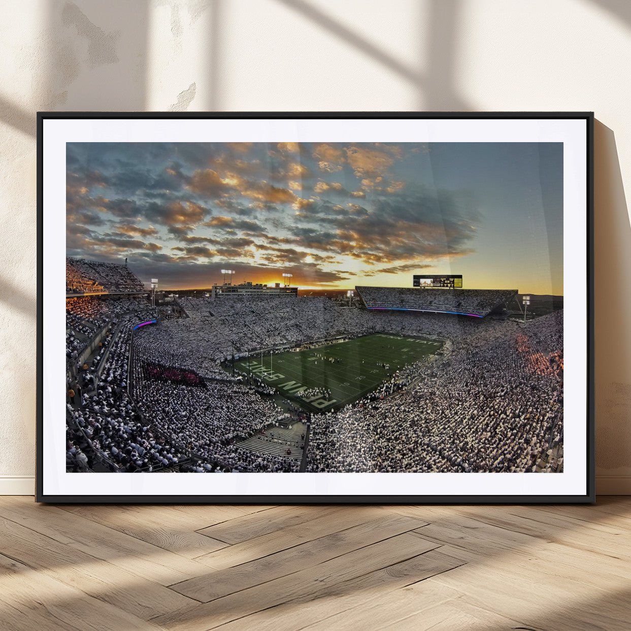 38807-MGC-FP-36x24_Black-Beaver Stadium Wall Art Canvas Print, Framed Beaver Stadium Field Art Picture Print, Football Stadium Perfect Sport Room Decor