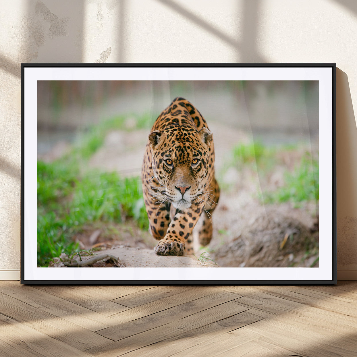 75066-MGV-CV-36X24-Leopard Wall Art Canvas Print, Framed Wild Animal Art Picture Print, Blue Eye Leopard Perfect Wild Minimal Decor Artwork