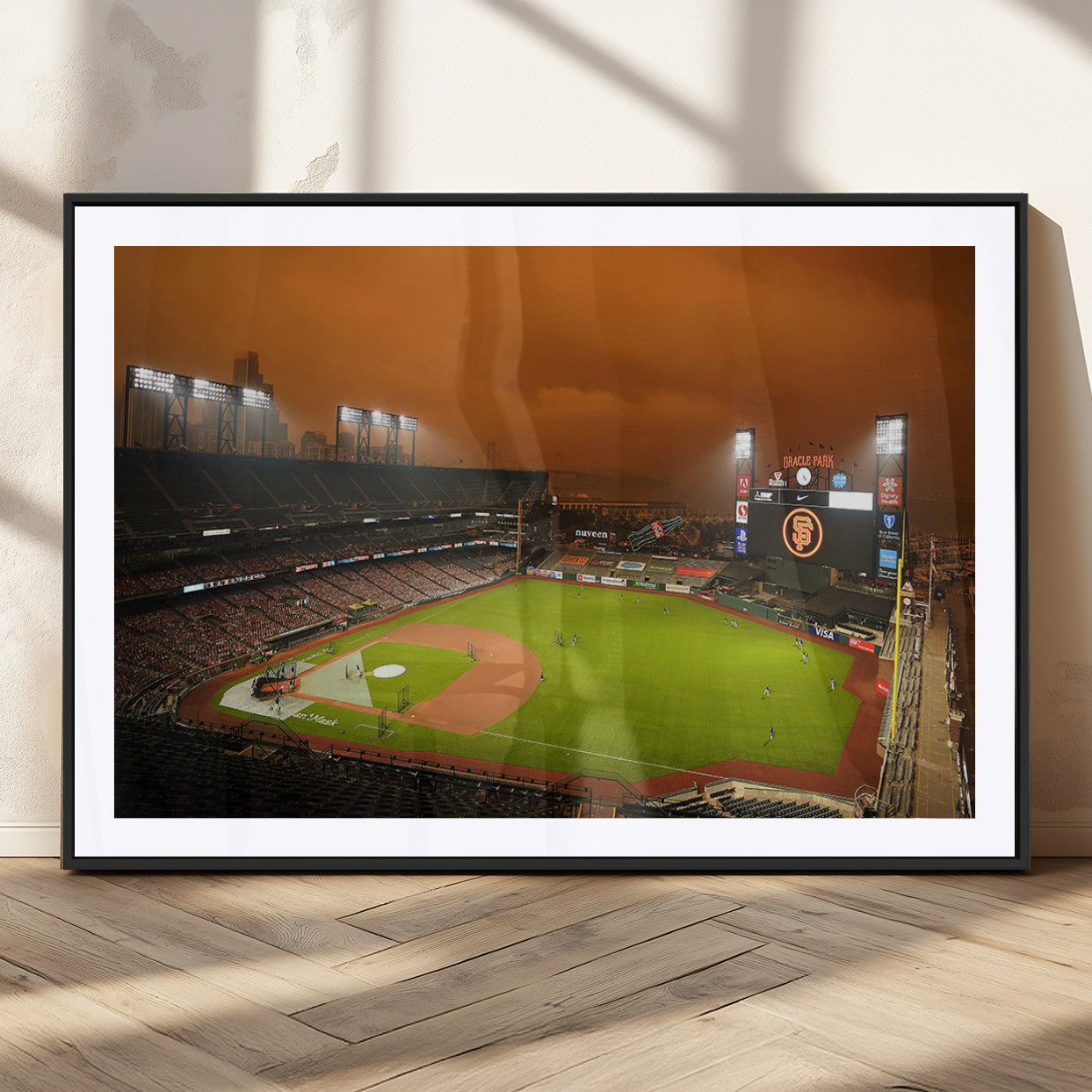 31315-MGC-FP-36x24_Black-Oracle Park Stadium Wall Art Canvas Print, Framed California Stadium Art Picture Print, Oracle Park Field Perfect Sport Room Decor