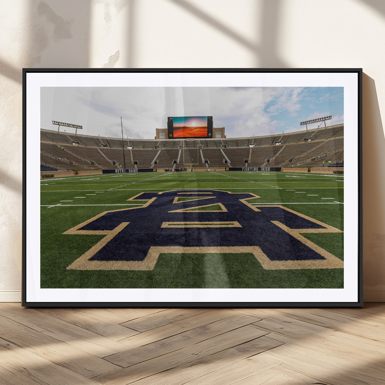 52835-MGC-FP-36x24_Black-Notre Dame Stadium Wall Art Canvas Print, Framed Indiana Stadium Art Picture Print, Notre Dame Field Perfect Sport Room Decor