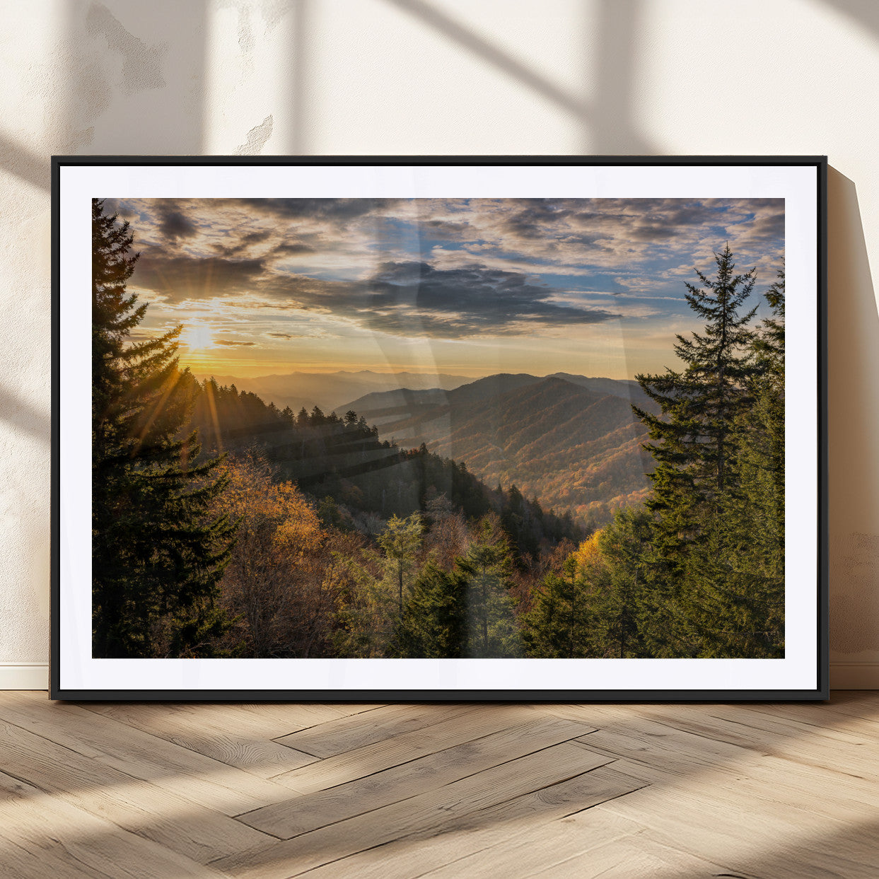 73692479-MGV-CV-36X24-Smoky Mountains Wall Art Canvas Print, Framed Forest Mountain Art Picture Print, Spring Mountain Perfect Spring Style Decor