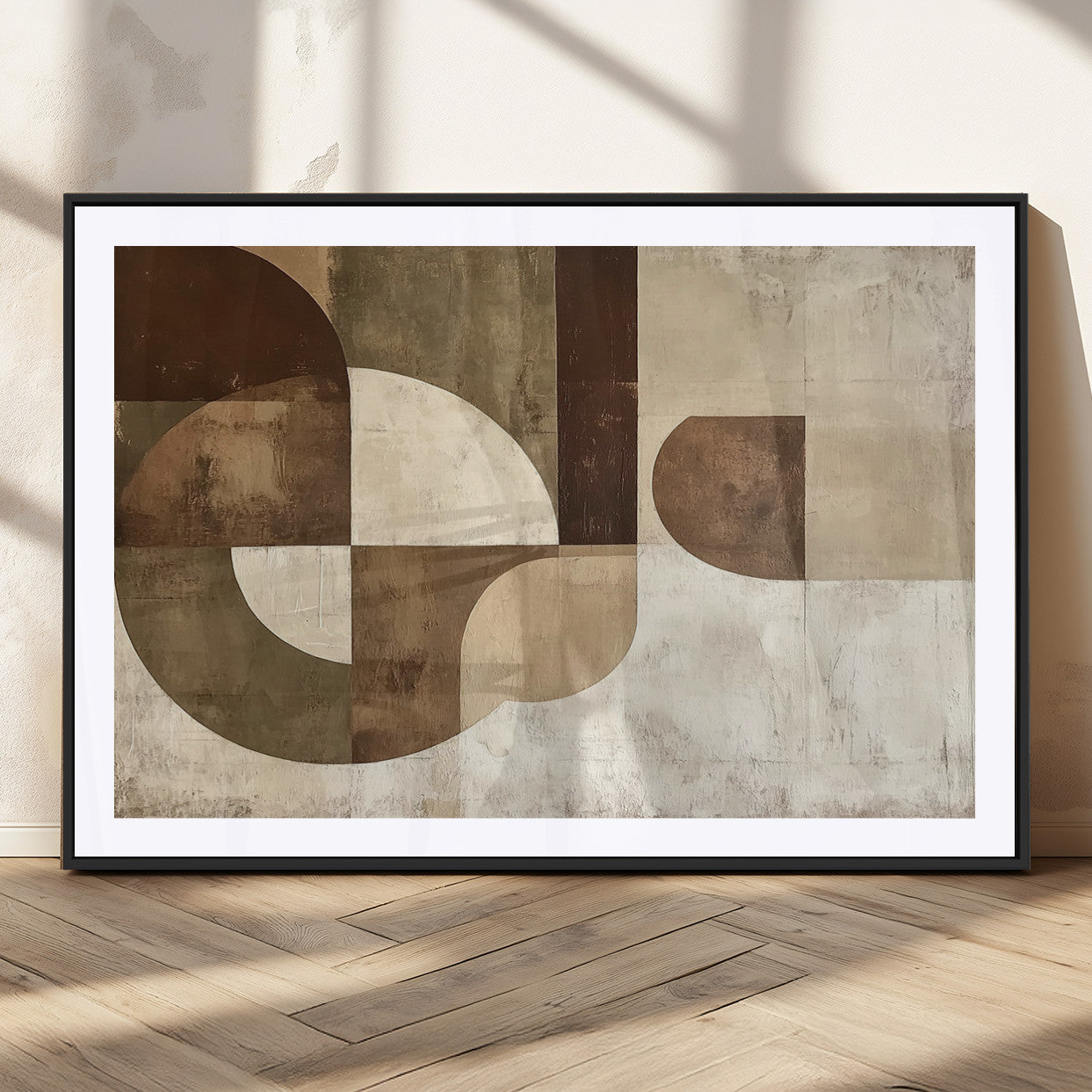 59767-MGC-FP-36x24_Black-Abstract Geometric Shapes Wall Art – Modern Minimalist Canvas Print, Neutral Brown Beige Tan Artwork for Living Room, Bedroom,