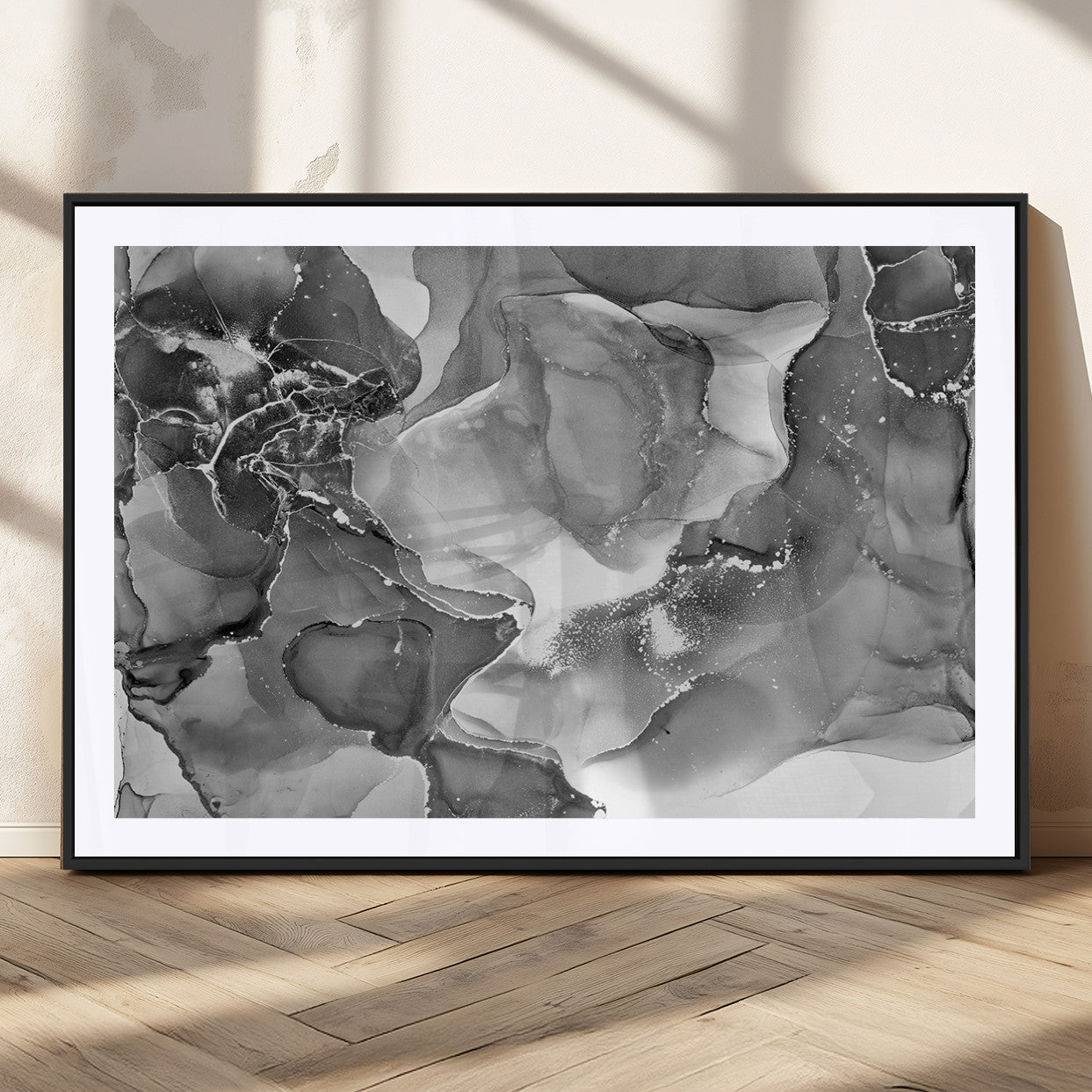 15911-MGV-CV-36X24-Black and White Abstract Wall Art – Modern Ink Swirl Canvas Print, Minimalist Contemporary Painting for Living Room, Bedroom,