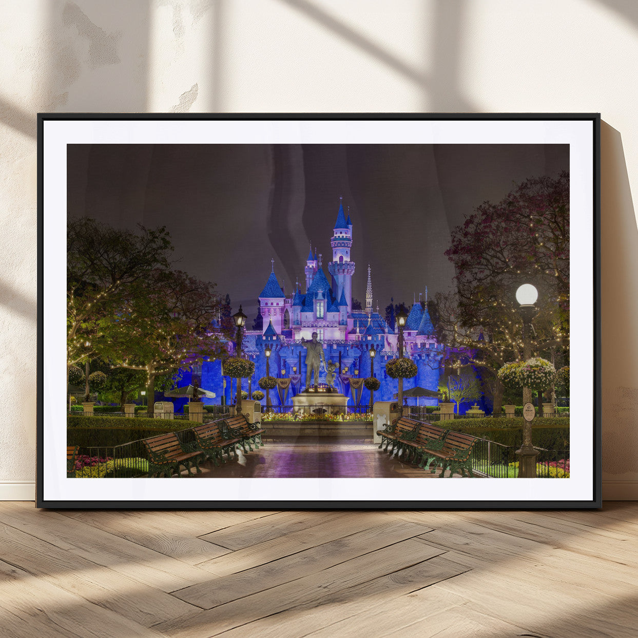 63560-MGC-FP-36x24_Black-Fairy Tale Castle Wall Art – Magical Night Scene Canvas Print with Lights and Gardens, Fantasy Architecture Artwork for Living