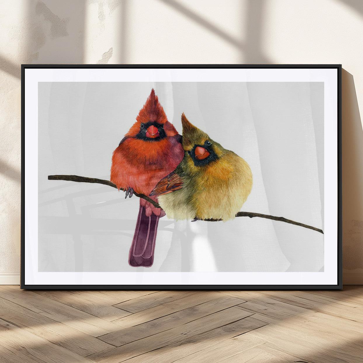 67752-MGC-FP-36x24_Black-Cardinal Couple Wall Art – Male and Female Cardinal Canvas Print, Romantic Bird Artwork for Nature Lovers, Living Room, Bedroom,