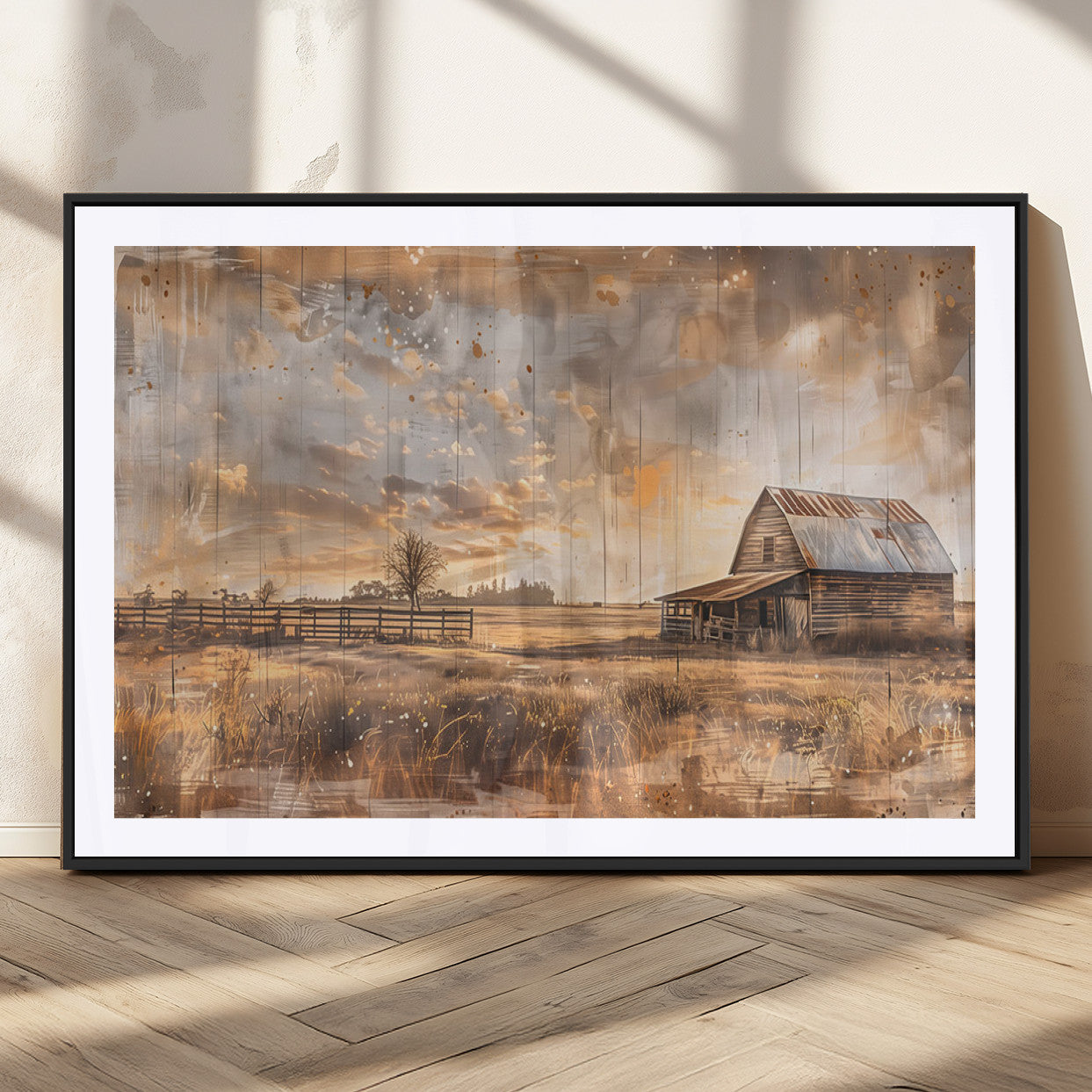 FARM2-MGC-FP-36x24_Black-Rustic Farmhouse Wall Art Canvas Print, Framed Old Barn Art Picture Print, Southwestern Farmhouse Perfect Rustic Decor Artwork
