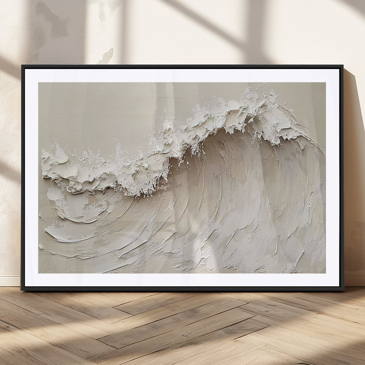 45175-MGC-FP-36x24_Black-Textured Wave Wall Art Canvas Print, Framed Minimal Seascape Art Picture Print, Elegant Wave Perfect Modern Coastal Decor Artwork