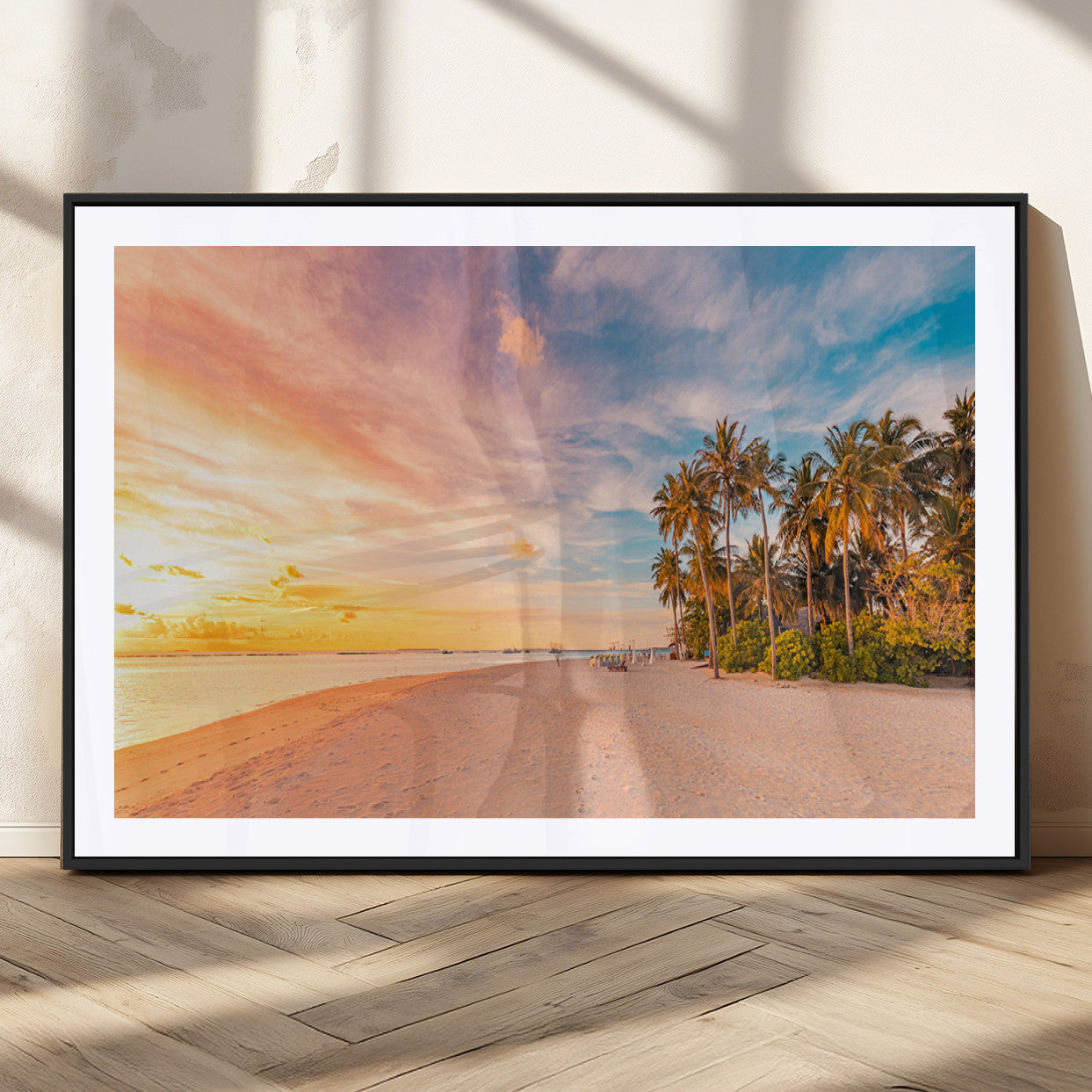41542880-MGC-FP-36x24_Black-Tropical Beach Wall Art Canvas Print, Framed Palm Trees Art Picture Print, Sunset Shore Perfect Tropical Coastal Decor Artwork