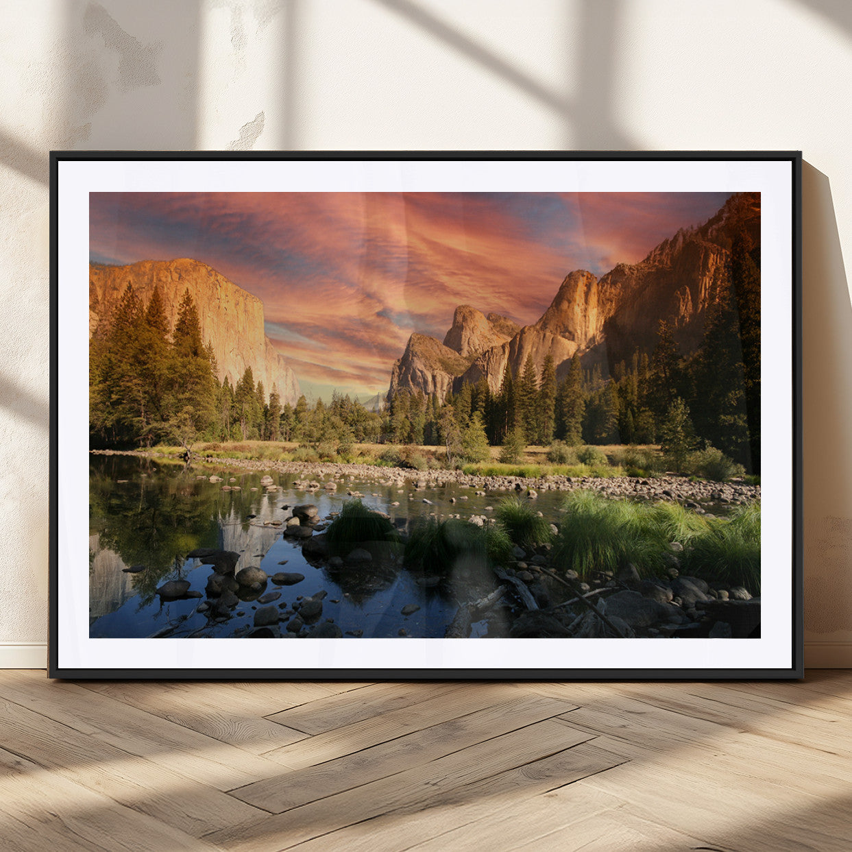 31199457-MGC-FP-36x24_Black-Yosemite Valley Wall Art Canvas Print, Framed El Capitan Art Picture Print, Sunset Sky Perfect Vibrant Western Decor Artwork