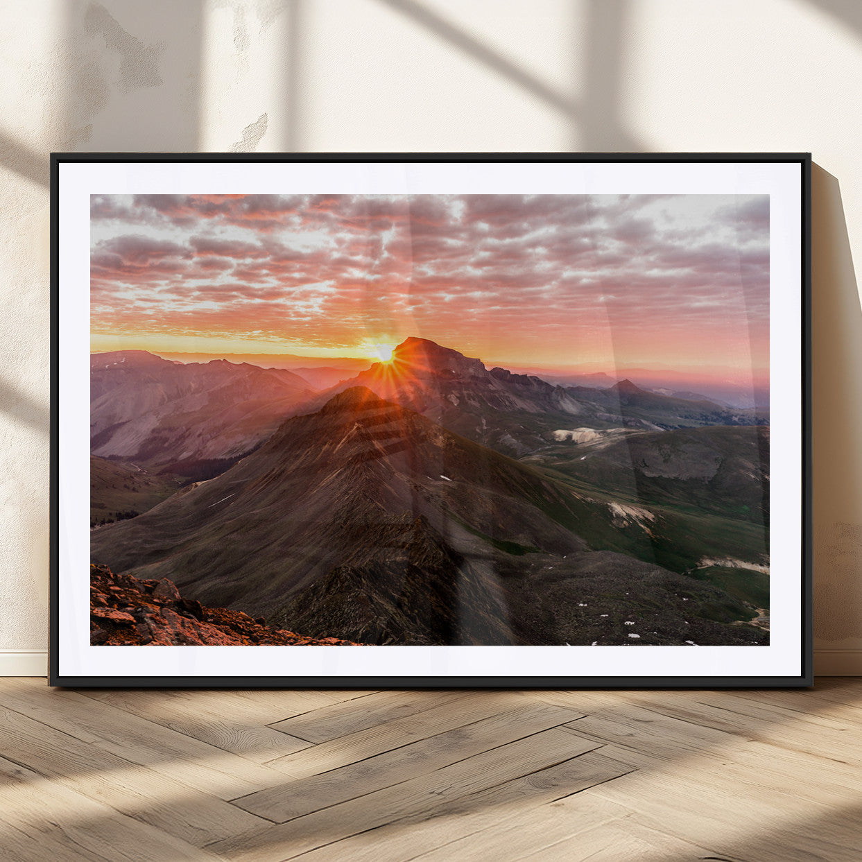 50957419-MGC-FP-36x24_Black-Mountain Sunrise Wall Art Canvas Print, Framed Alpine Ridge Art Picture Print, Mountain Range Perfect Vibrant Rustic Decor Artwork