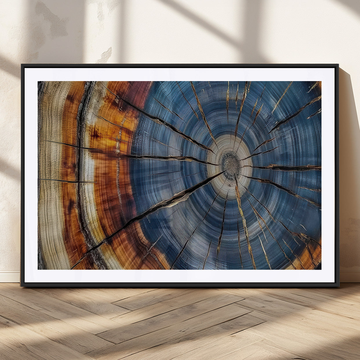 82059233-MGC-FP-36x24_Black-Rustic Tree Ring Wall Art – Natural Wood Texture Canvas Print, Framed Abstract Tree Stump for Farmhouse, Log Cabin, Wooden House