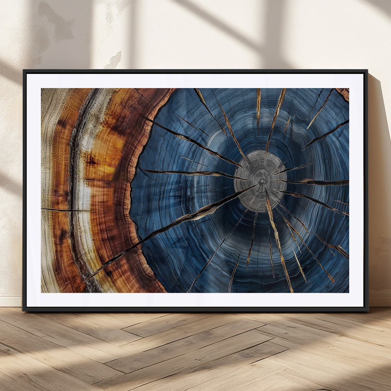 45268471-MGC-FP-36x24_Black-Rustic Tree Ring Wall Art – Natural Wood Texture Canvas Print, Abstract Tree Stump Farmhouse Decor for Log Cabin, Wooden House or
