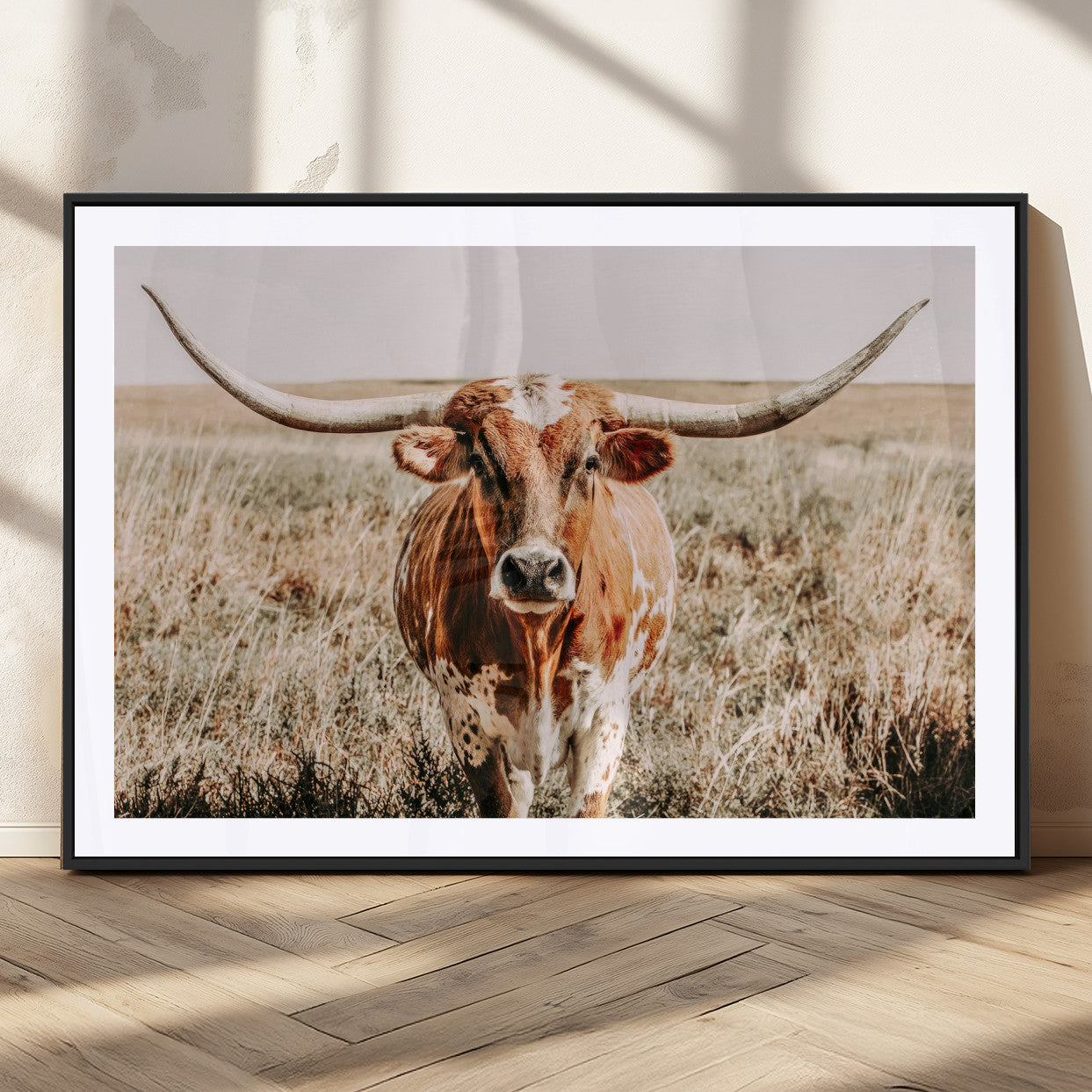 54986862-MGC-FP-36x24_Black-Majestic Longhorn Wall Art – Canvas Print of Graceful Strength & Bold Spirit, Wild Plains Beauty Nature Inspired Rustic Decor for