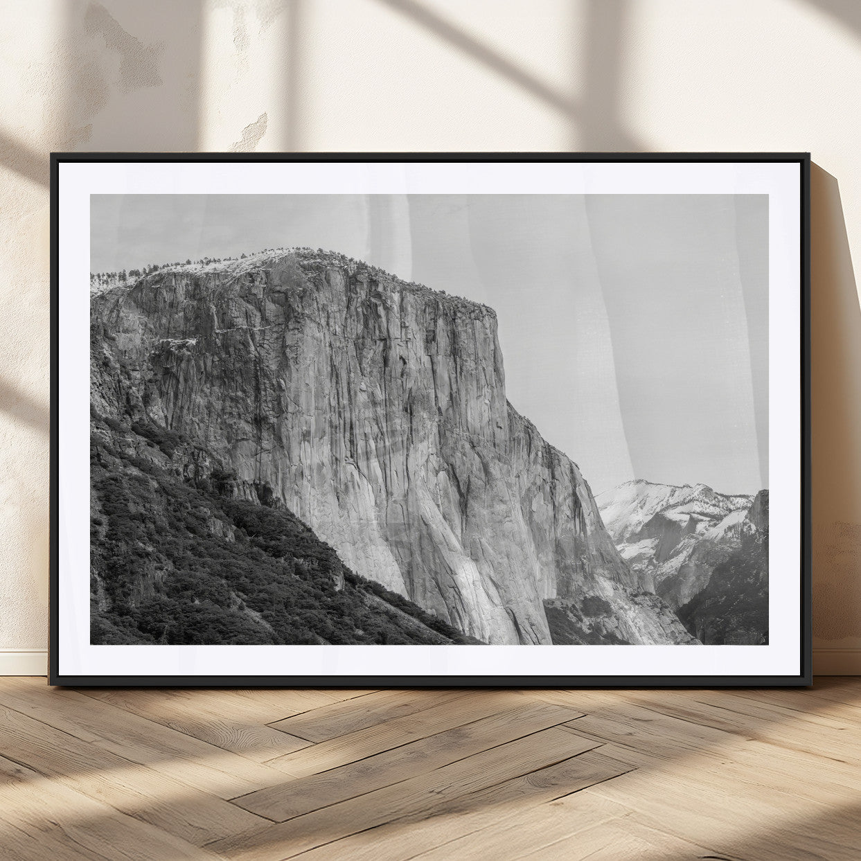 39393420-MGC-FP-36x24_Black-El Capitan Wall Art Canvas Print, Framed Yosemite Cliff Art Picture Print, Monochrome Mountain Perfect Monochrome Sierra Decor
