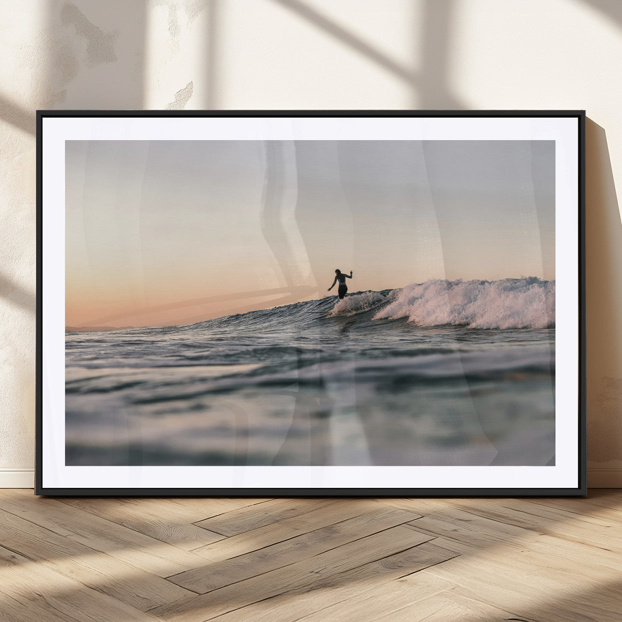 58502923-MGC-FP-36x24_Black-Wave Rider Wall Art Canvas Print, Framed Ocean Wave Art Picture Print, Riding Surf Perfect Sunset Surf Decor Artwork
