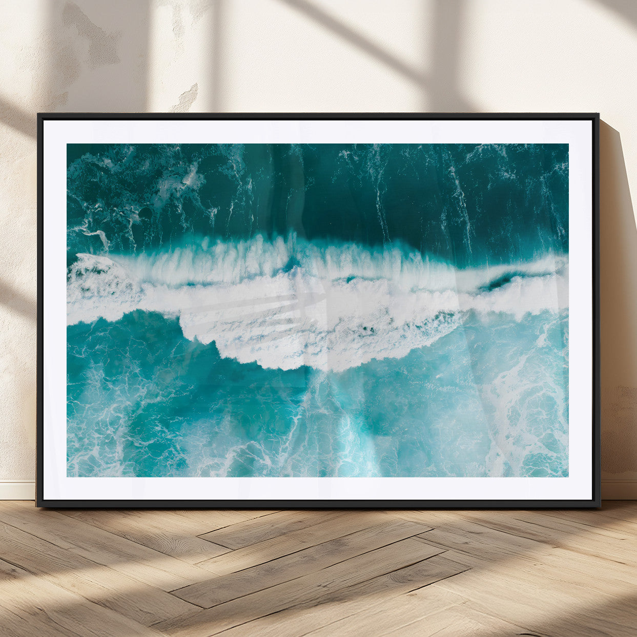 23828594-MGV-CV-36X24-Aerial Waves Wall Art Canvas Print, Framed Ocean Break Art Picture Print, Sea Foam Perfect Tropical Coastal Decor Artwork